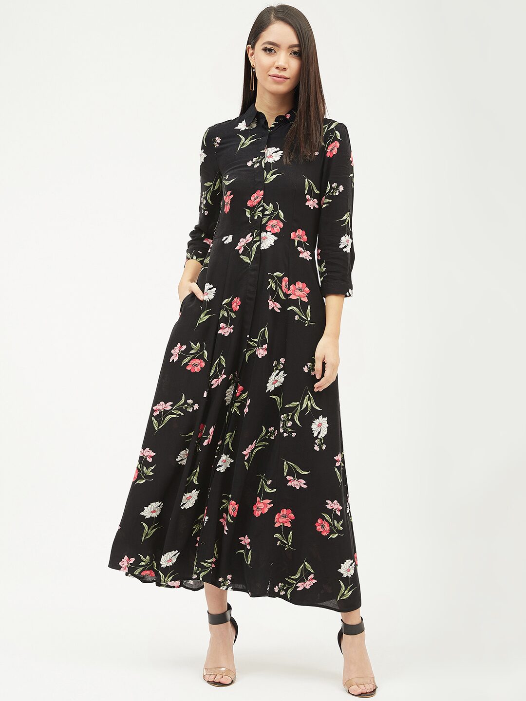 

Harpa Black Floral Shirt dress