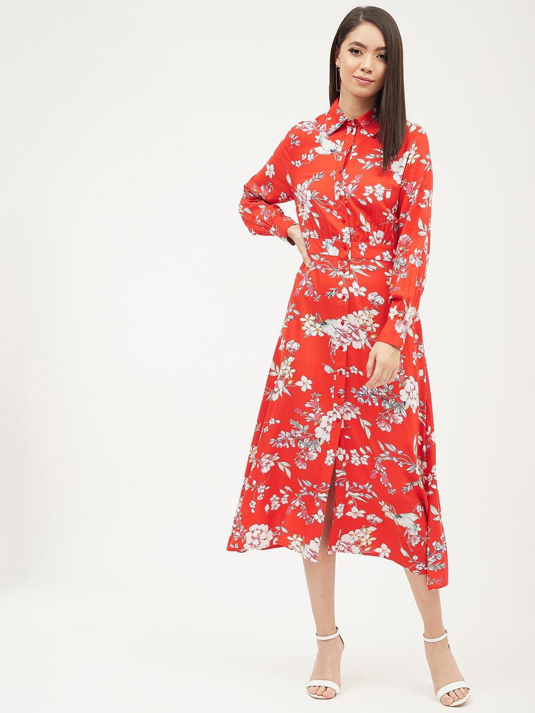 

Harpa Red Floral Shirt dress