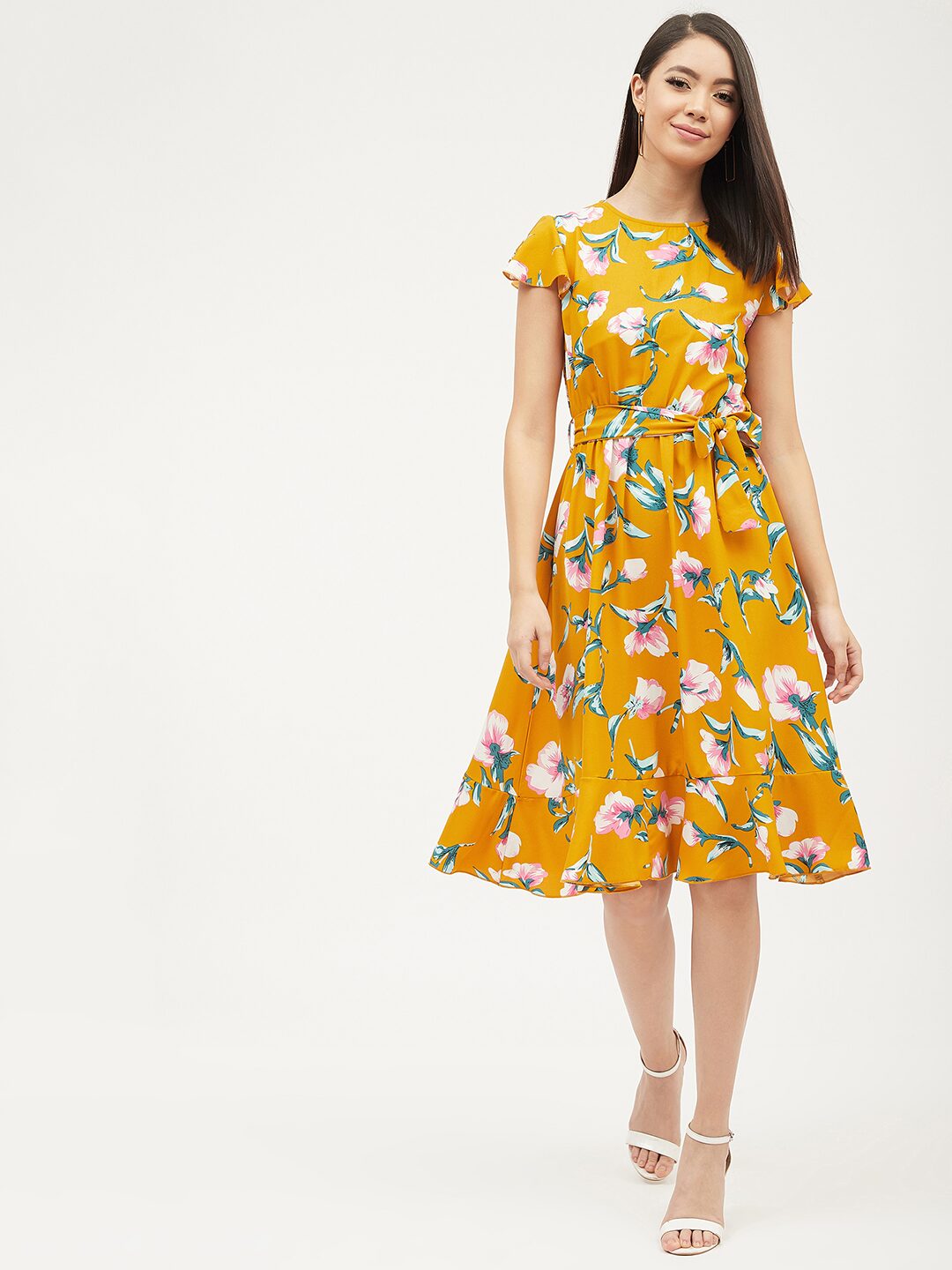 

Harpa Women Polyester Floral Yellow A Line Dress
