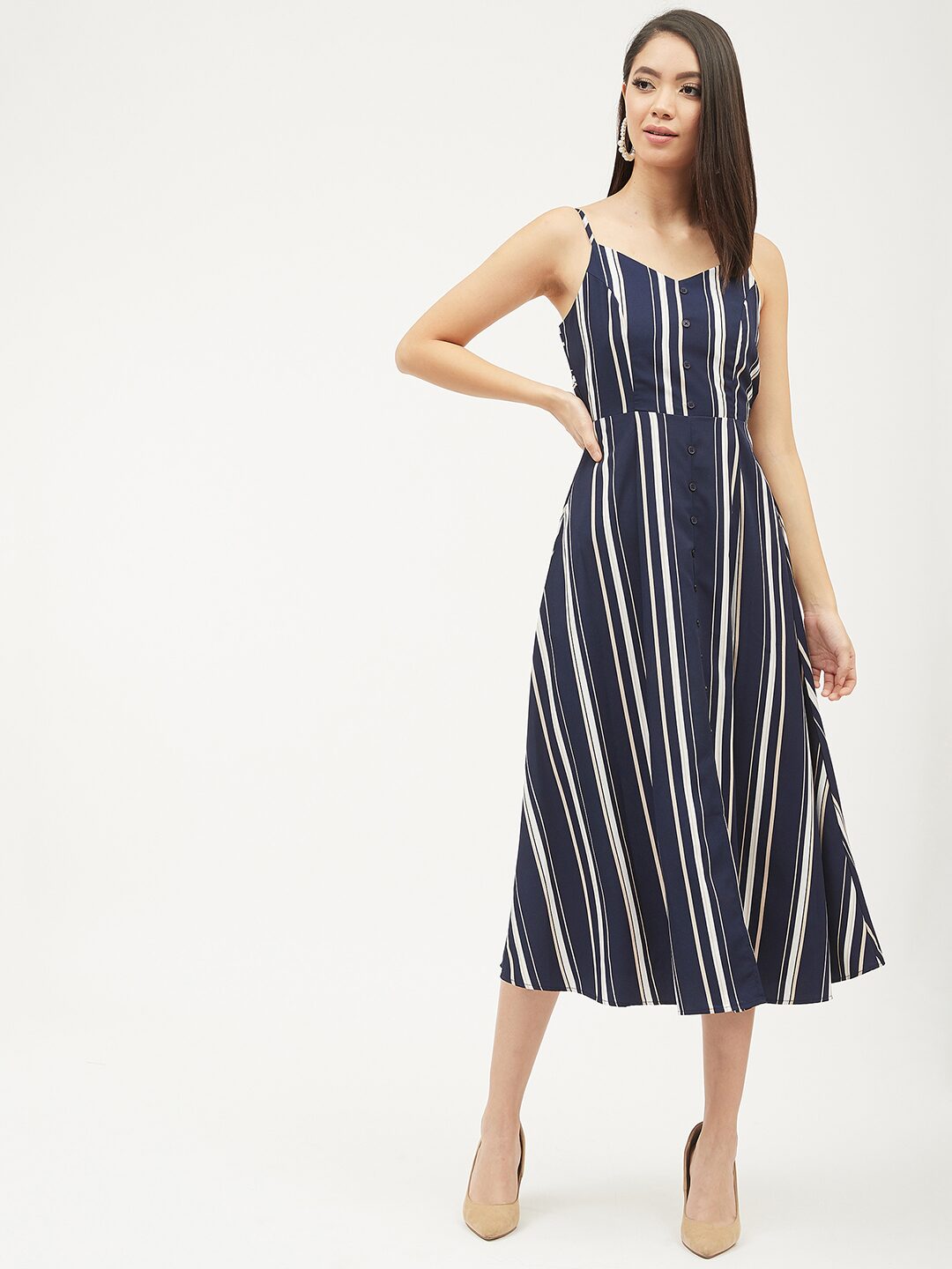 

Harpa Women Polyester Striped Navy Blue A Line Dress