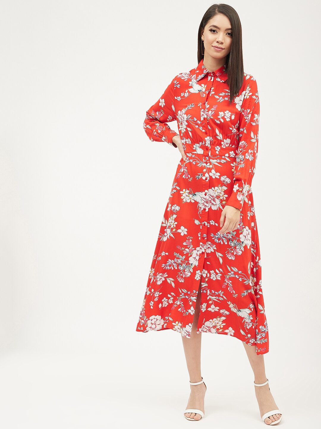 

Harpa Red Floral Shirt dress
