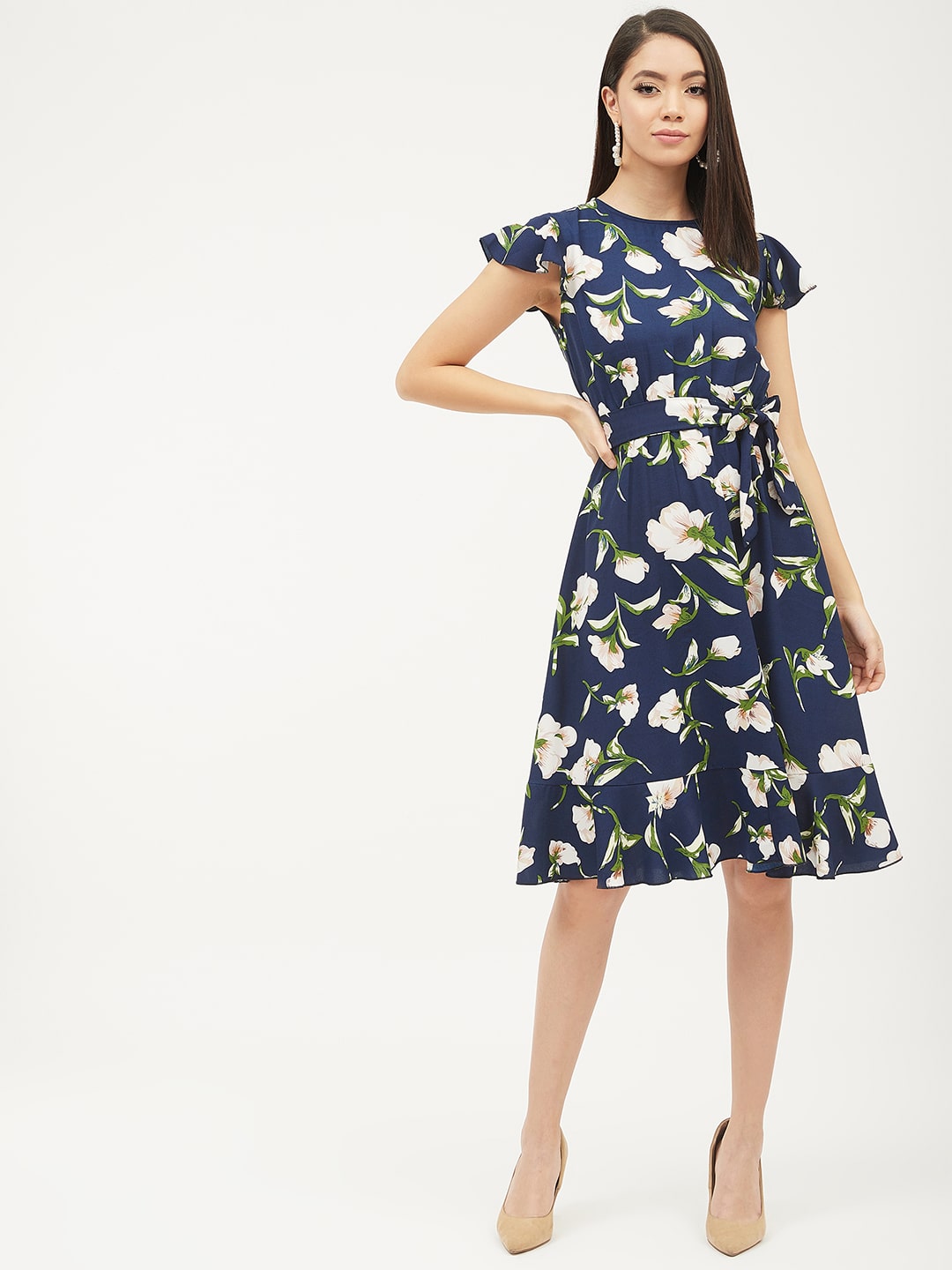 

Harpa Women Polyester Floral Navy Blue A Line Dress