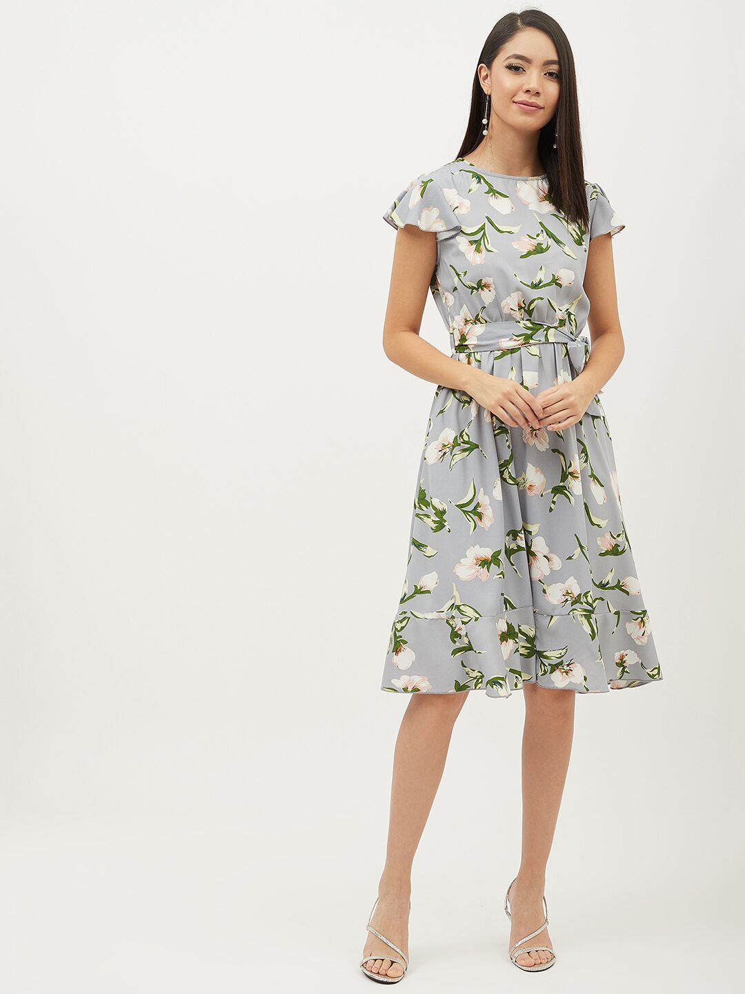 

Harpa Women Polyester Floral Grey A Line Dress