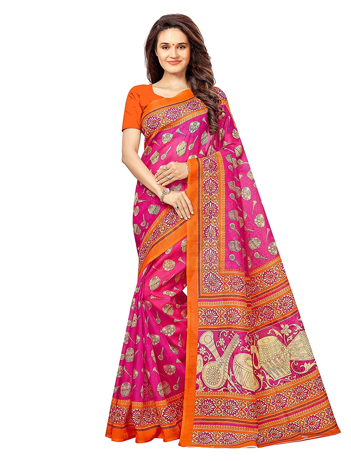 

HARPITA Cotton Printed Pink Regular Saree For Women