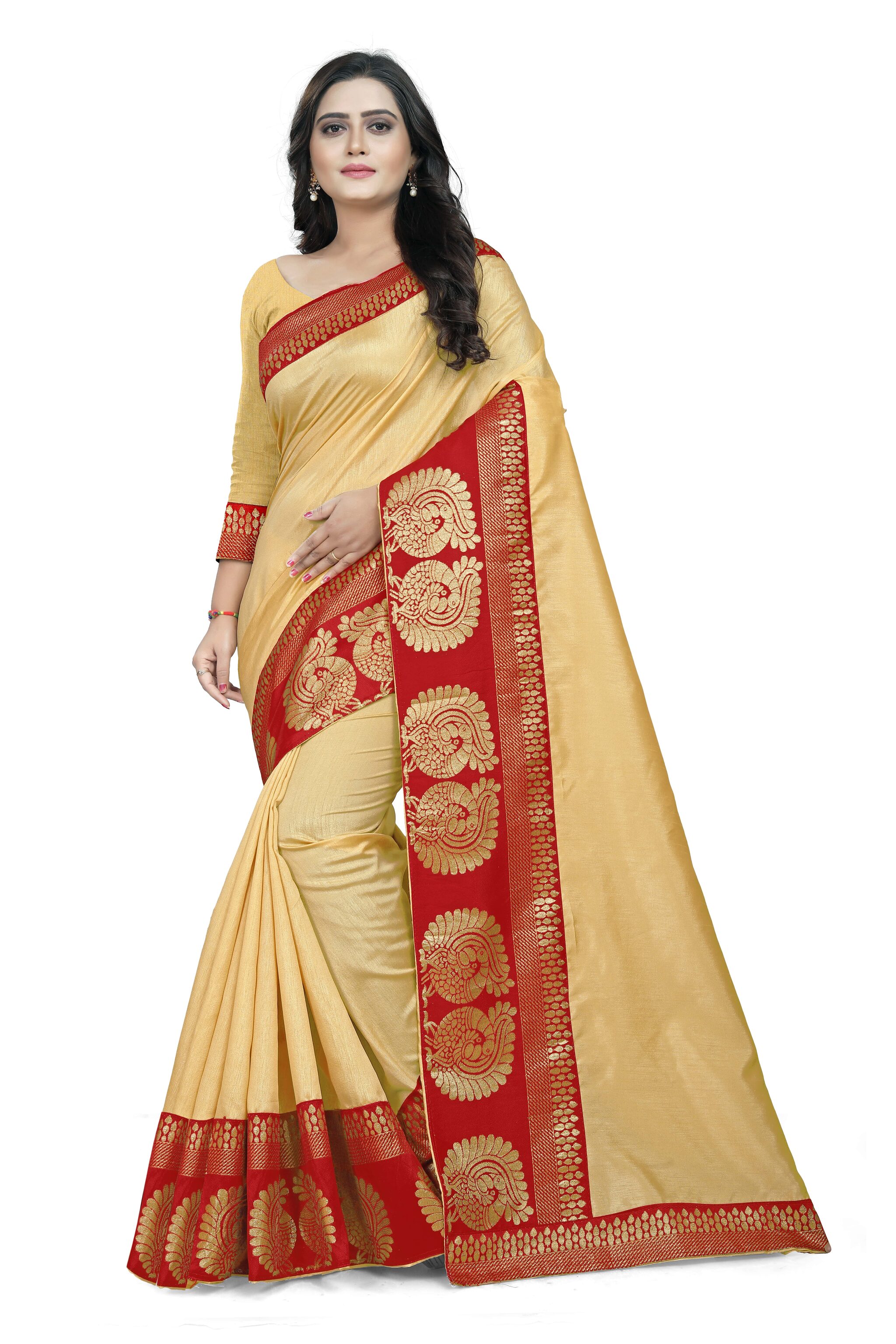 

HARPITA Crepe Solid Beige Designer Saree For Women