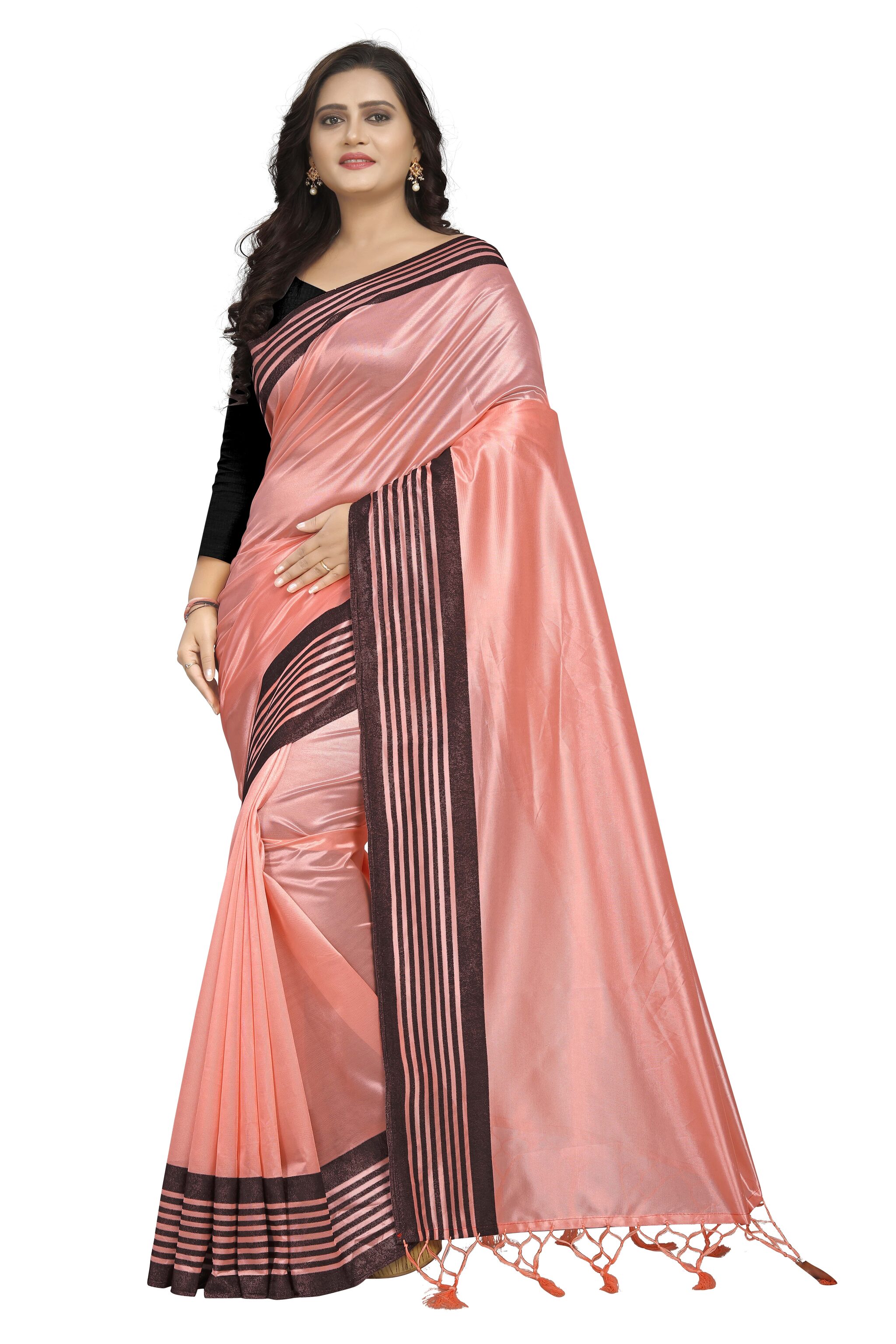 

HARPITA Organza Striped Pink Regular Saree For Women