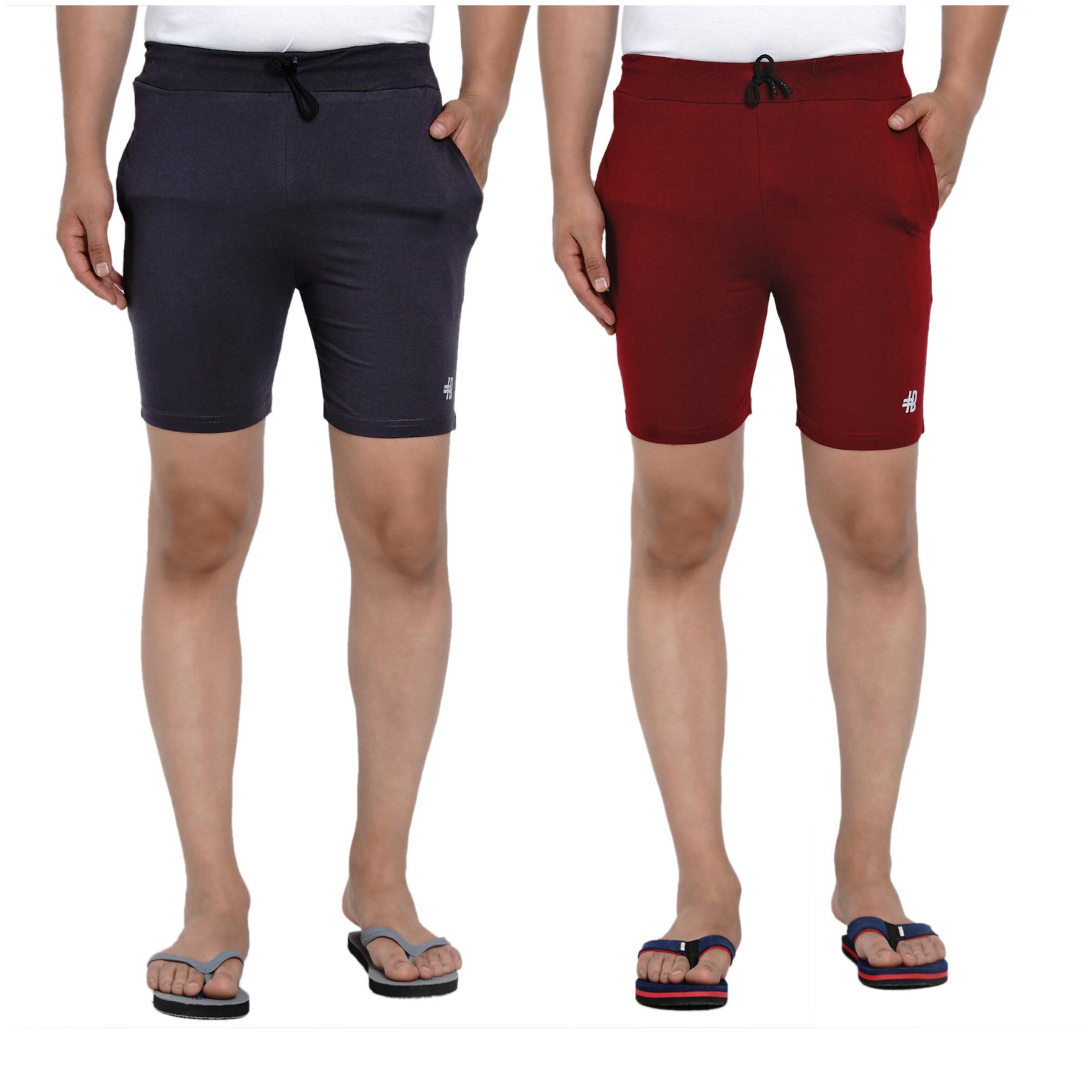 

HASHBEAN Men Grey Maroon Regular Fit Regular Shorts