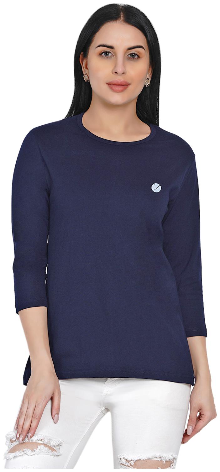 

Hashbean Women Cotton Solid T Shirt (Navy Blue)