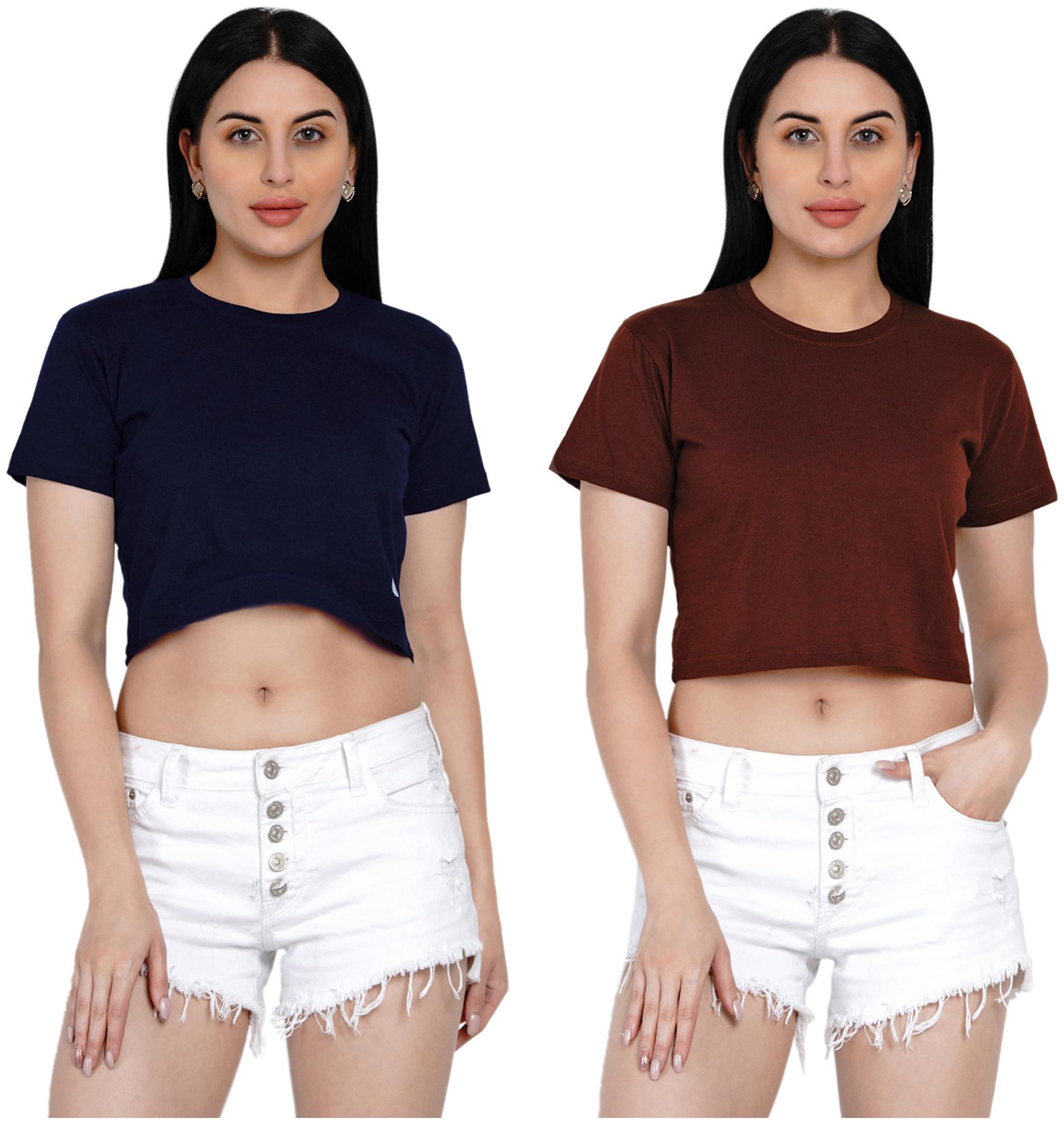 

Women Solid Cap Sleeve Cotton Crop Top (Pack of 2)