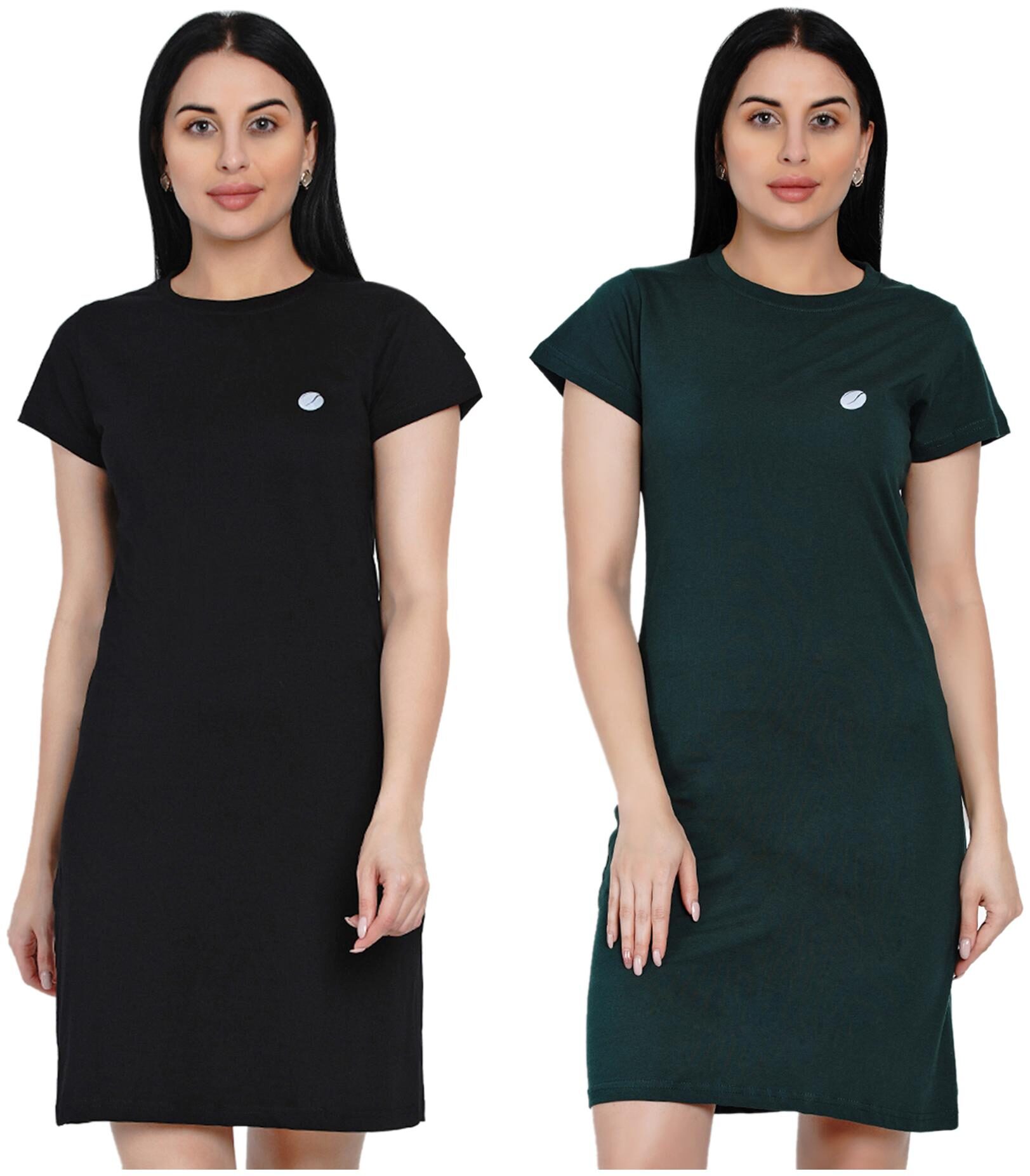 

HASHBEAN Green Black Solid T shirt dress