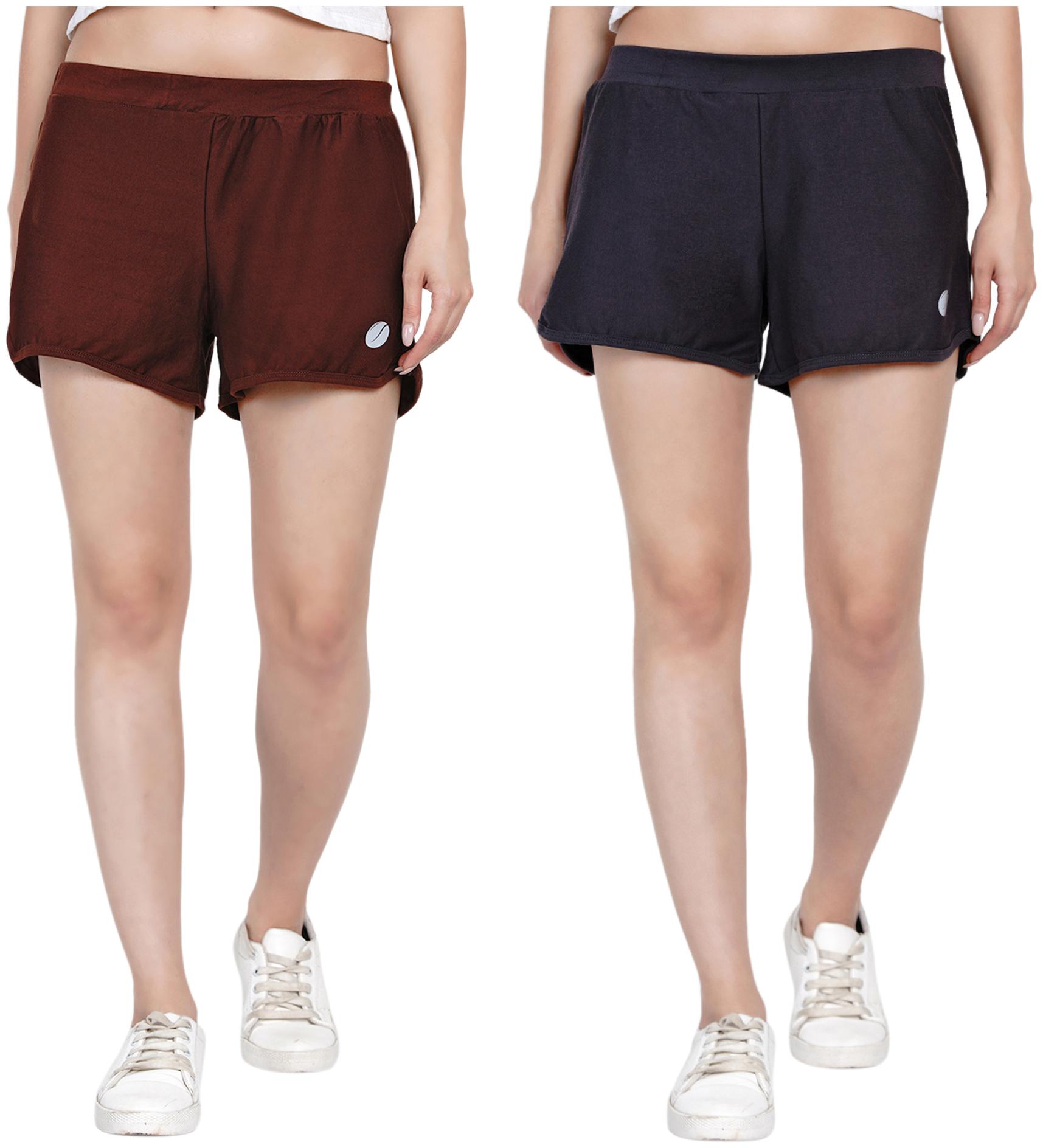 

HASHBEAN Women Solid Regular shorts - Brown Grey