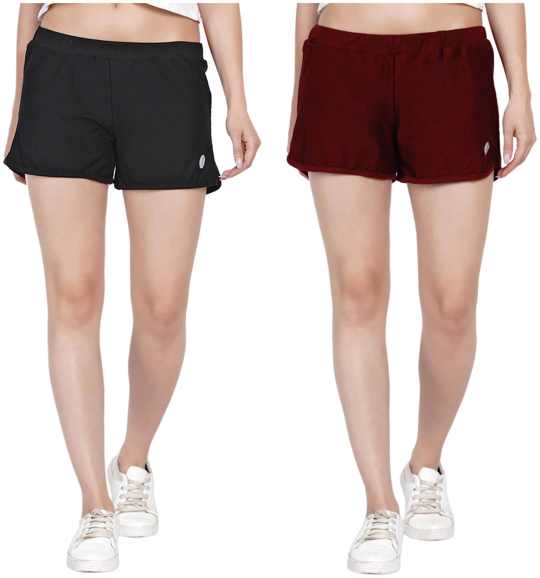 

HASHBEAN Women Solid Regular shorts - Maroon Black