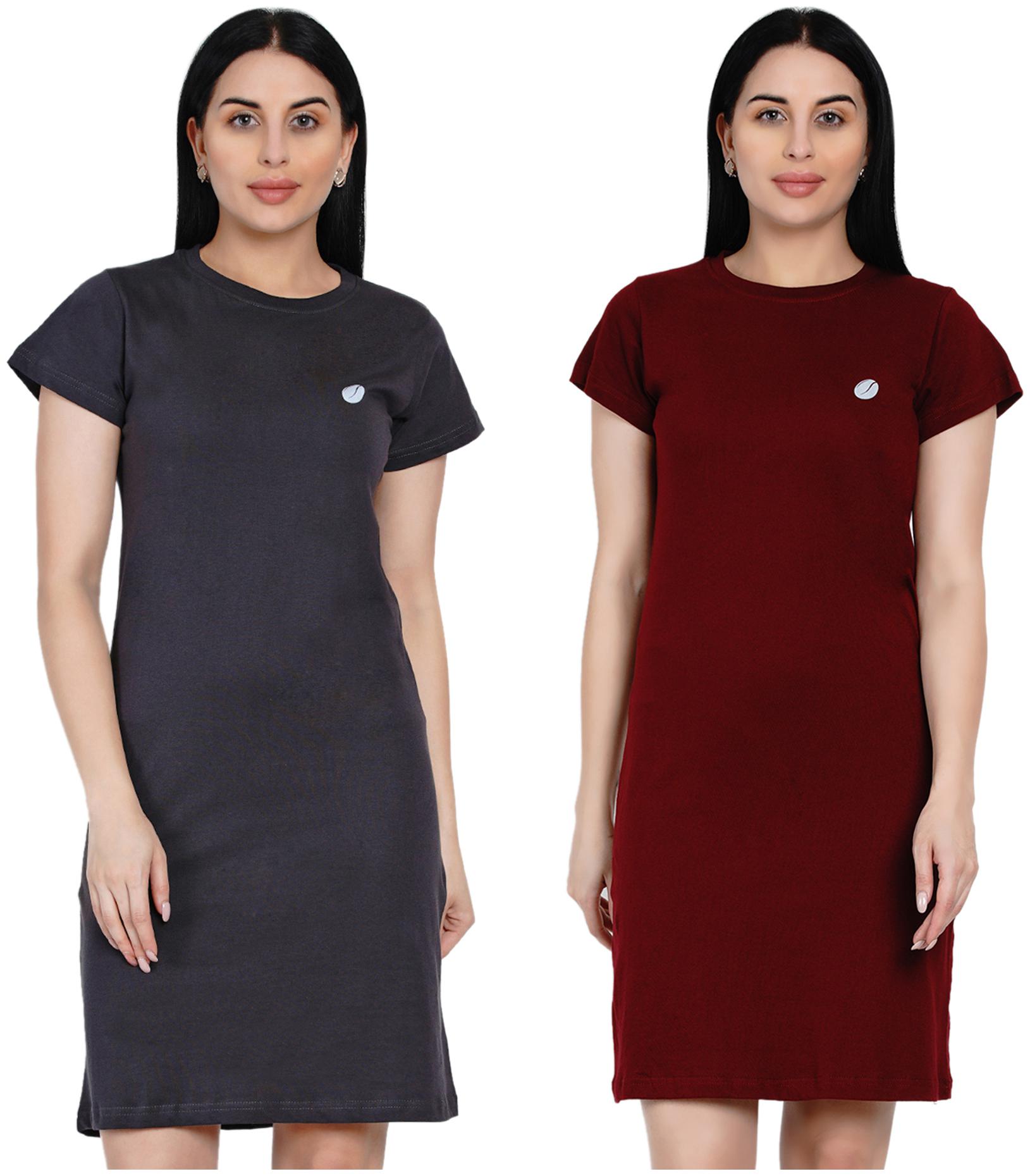 

HASHBEAN Grey Maroon Solid T shirt dress