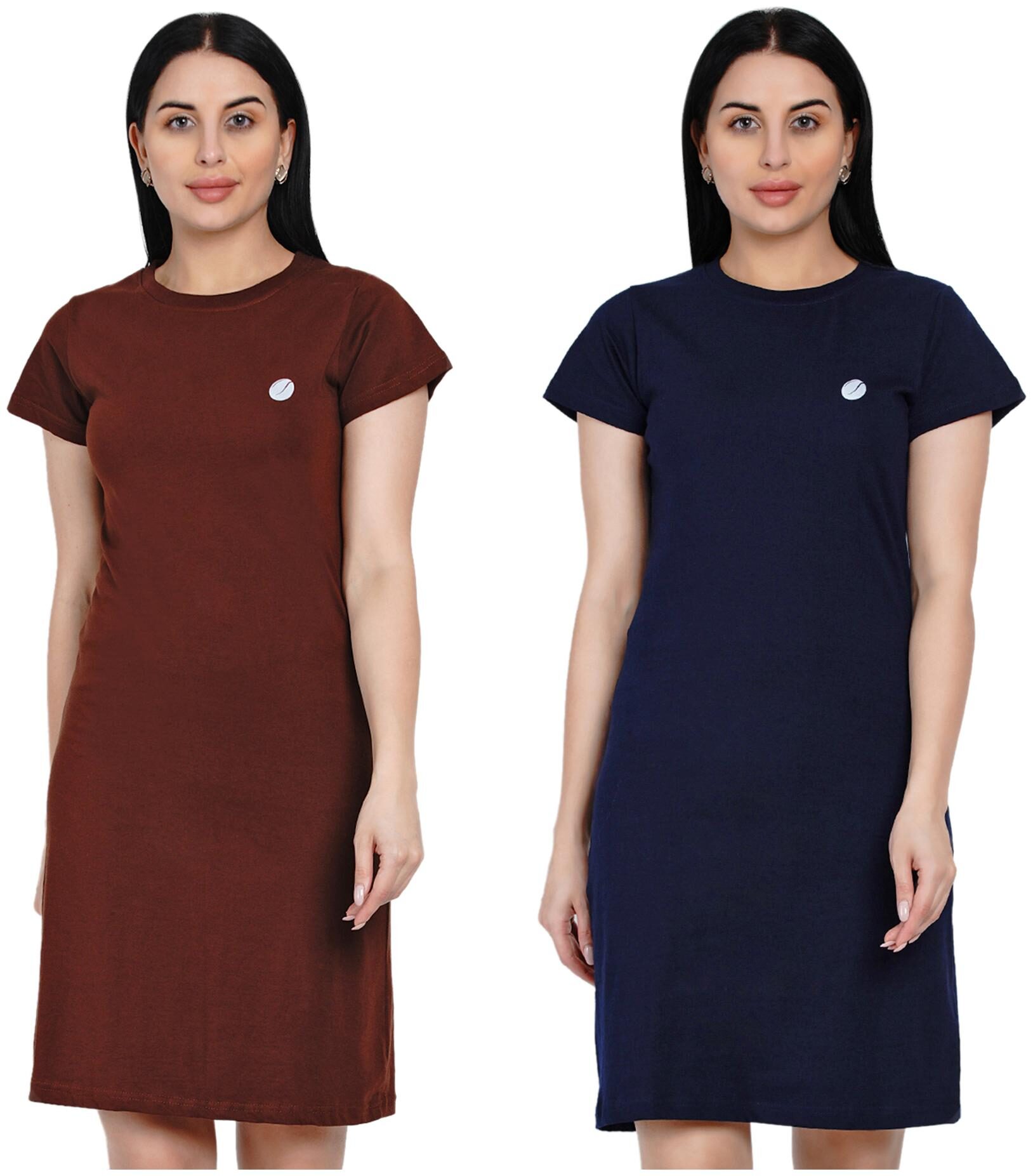 

Women Solid Cap Sleeve Cotton Tshirt Dress (Pack of 2)