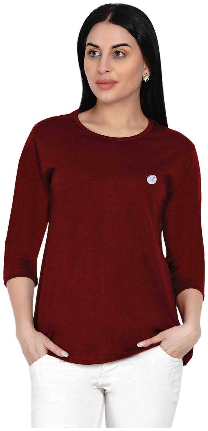 

HASHBEAN Women Maroon Regular fit Round neck Cotton T shirt