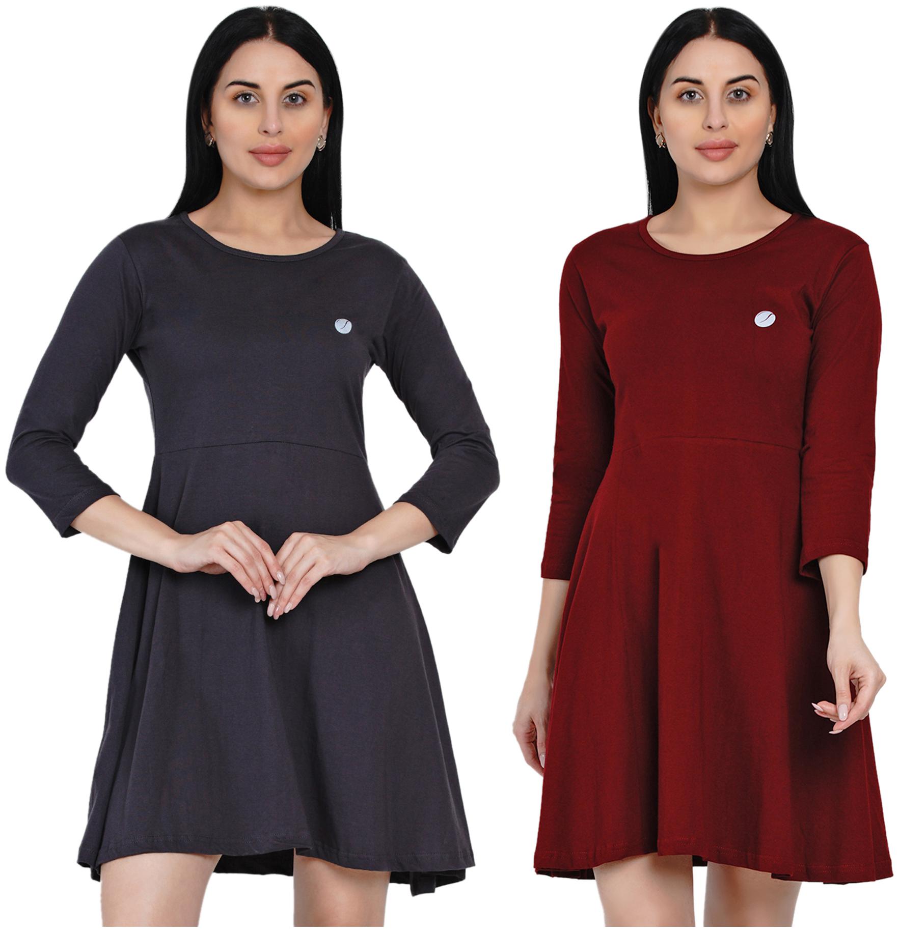 

HASHBEAN Grey Maroon Solid Flared dress
