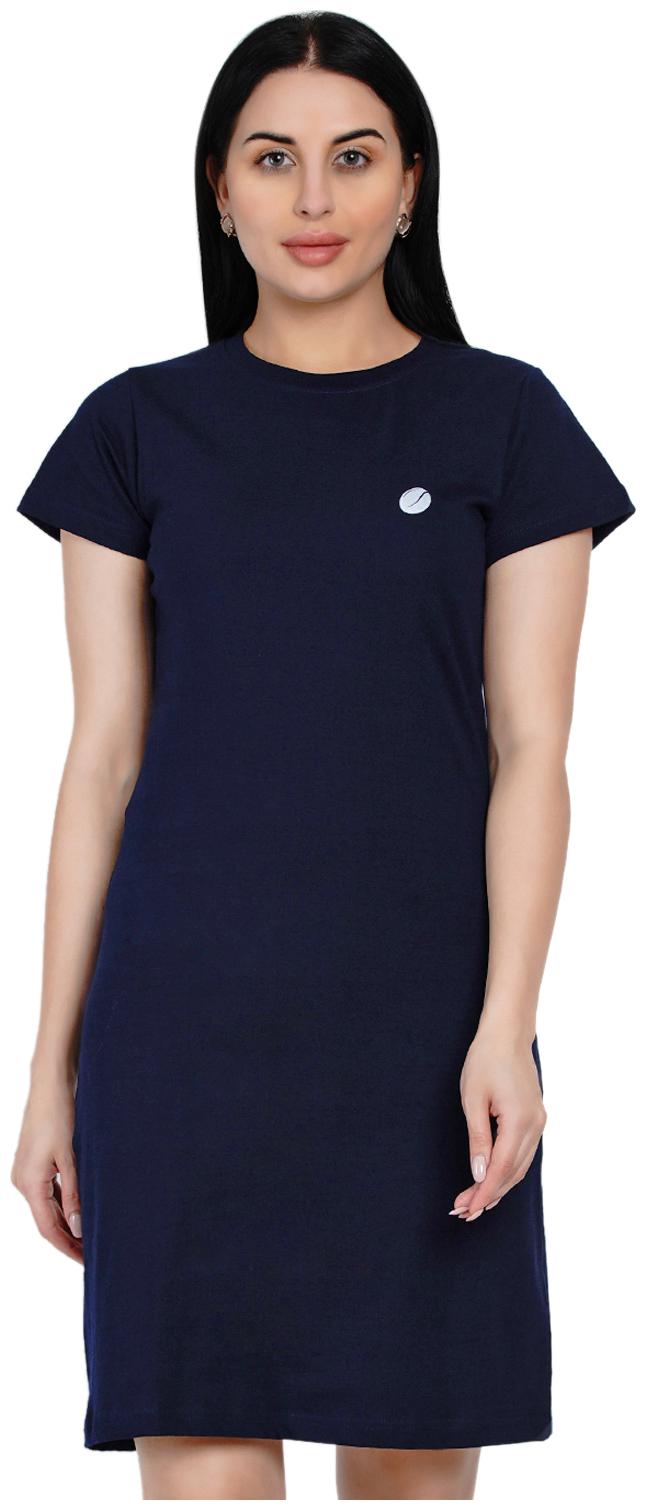 

HashBean Women Solid Cap Sleeve Cotton Tshirt Dress(Navy Blue)