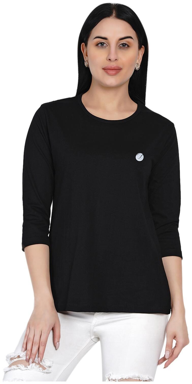 

HASHBEAN Women Black Regular fit Round neck Cotton T shirt