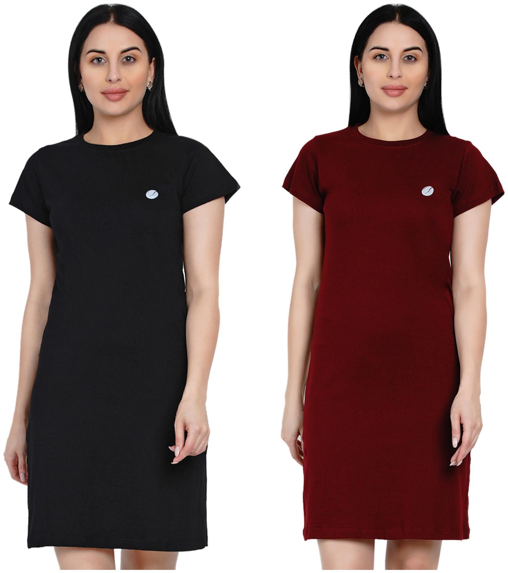 

HASHBEAN Maroon Black Solid T shirt dress