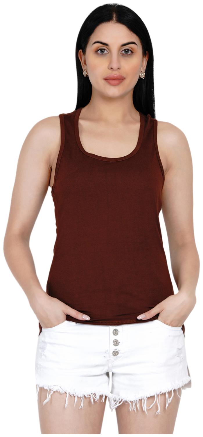 

HASHBEAN Women Brown Regular fit U neck Cotton Tank top