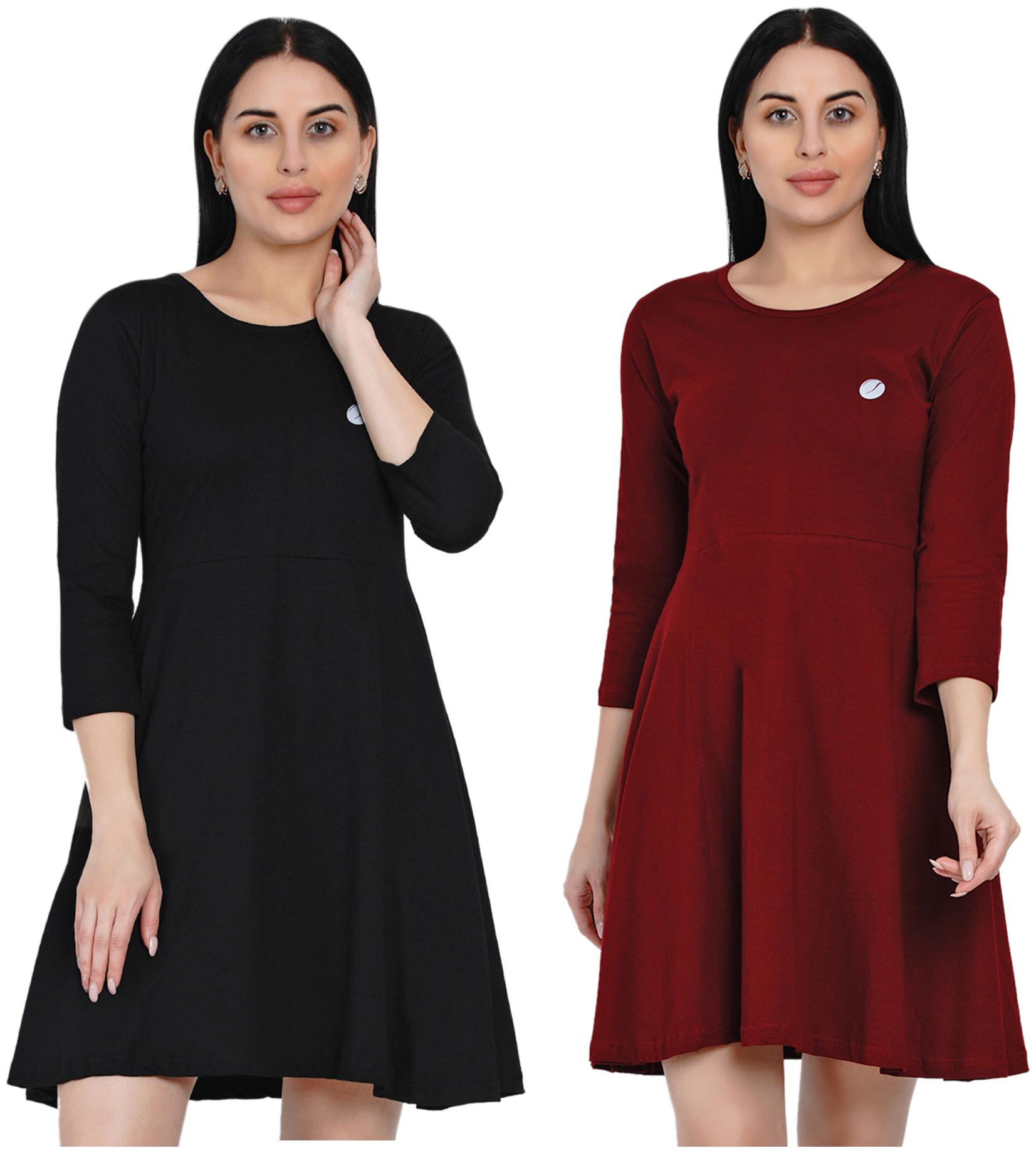 

HASHBEAN Black Maroon Solid Flared dress