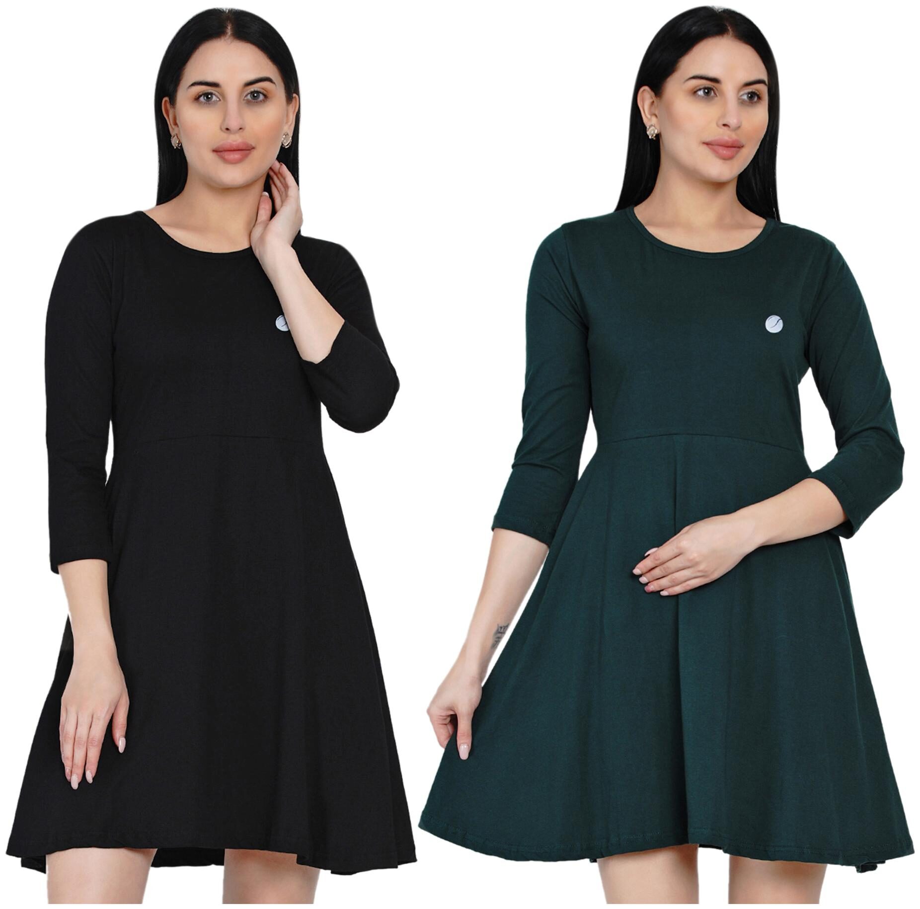 

HASHBEAN Green Black Solid Flared dress