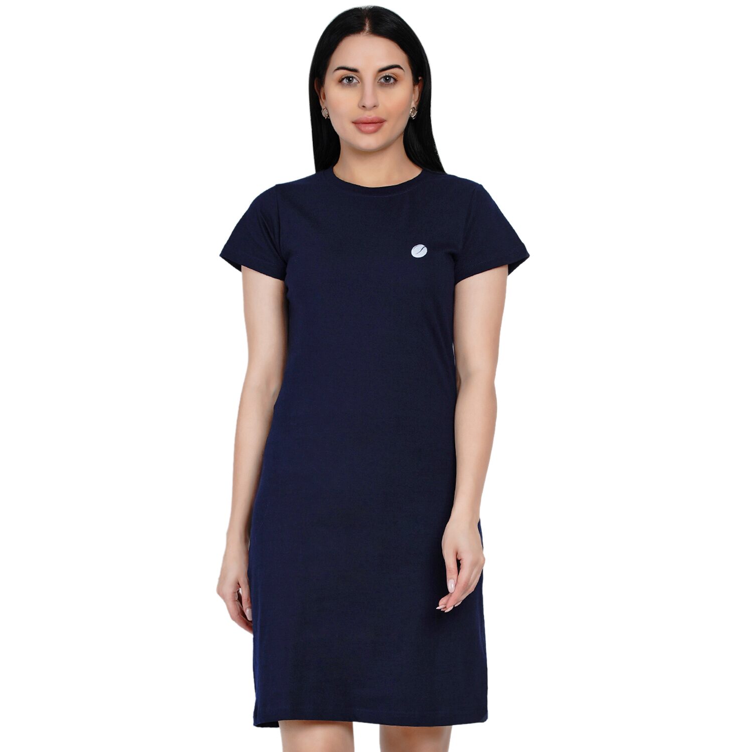 

HashBean Women Solid Cap Sleeve Cotton Tshirt Dress(Navy Blue)