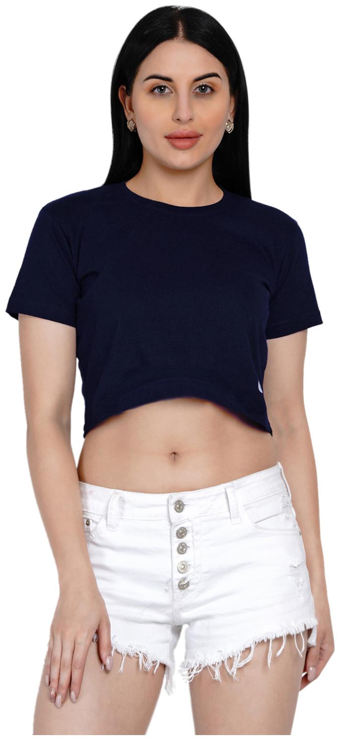 

Hashbean Women Cotton Solid Regular Top (Navy Blue)