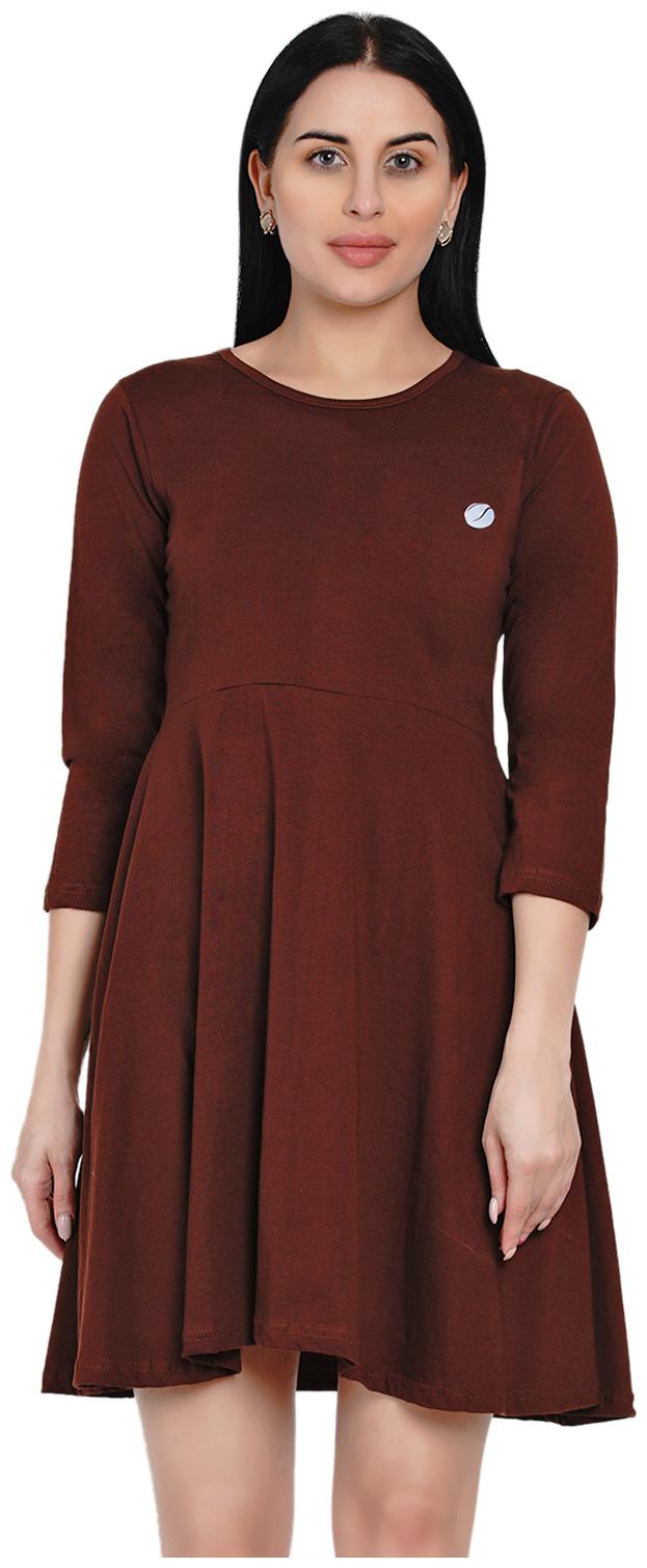 

HASHBEAN Brown Solid Flared dress