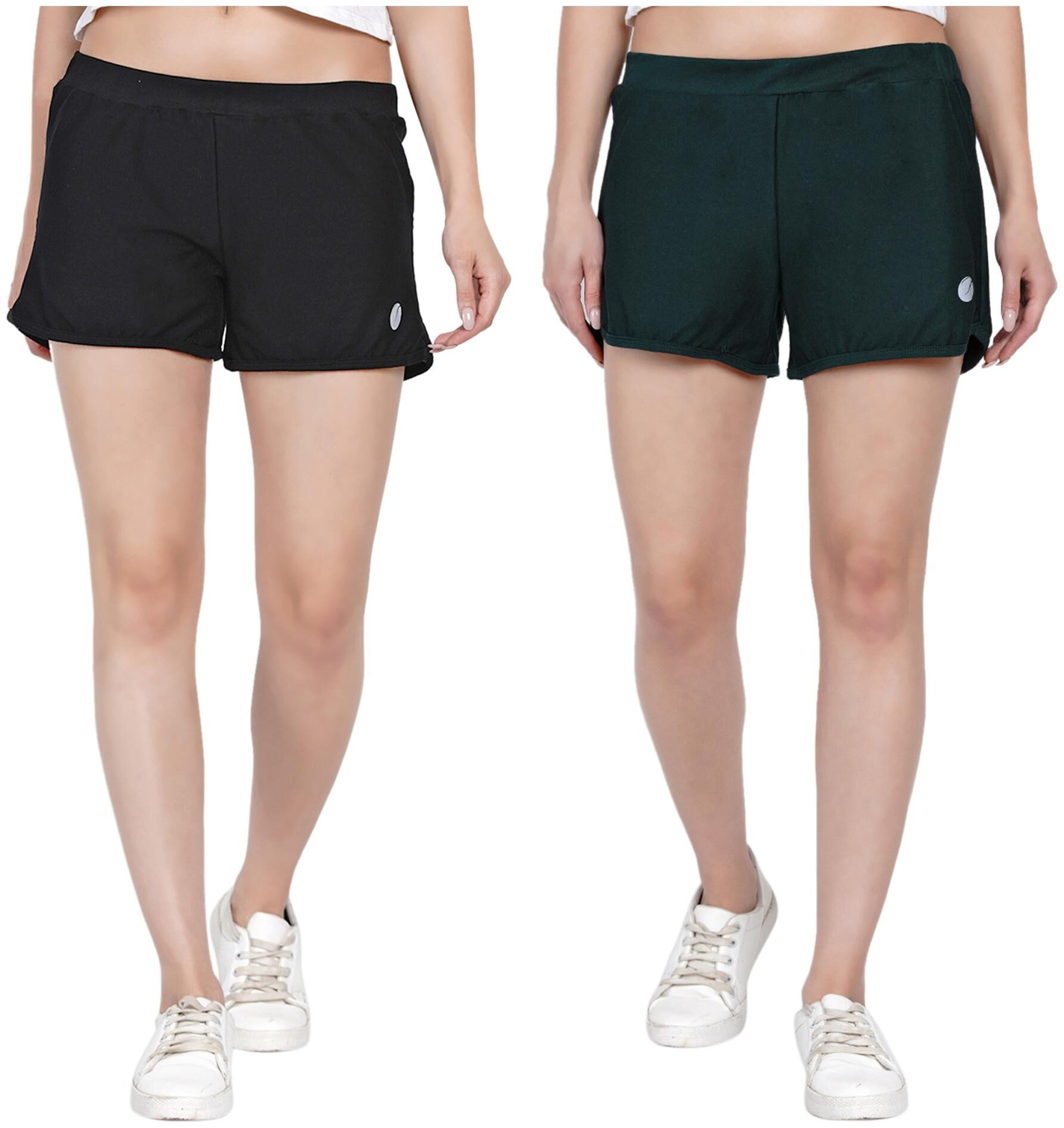 

HASHBEAN Women Solid Regular shorts - Green Black