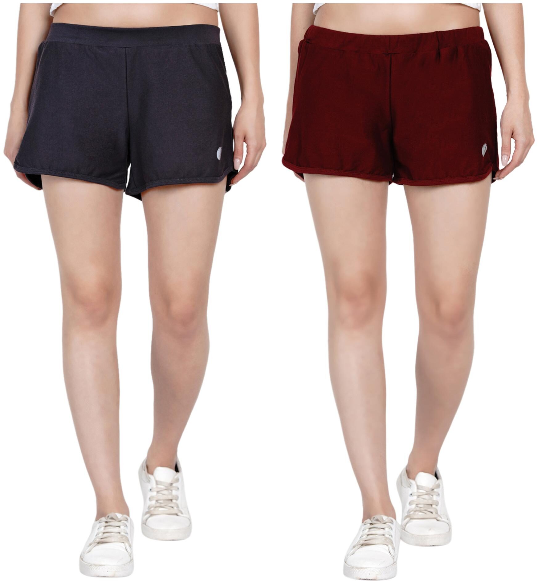 

HASHBEAN Women Solid Regular shorts - Maroon Grey