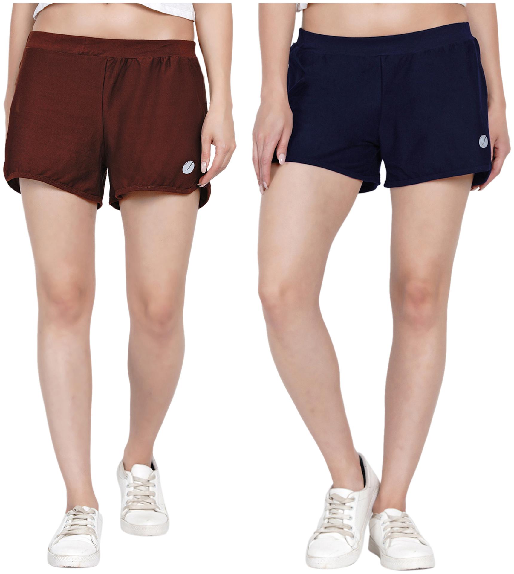 

Women Solid Cotton Shorts (Pack of 2)