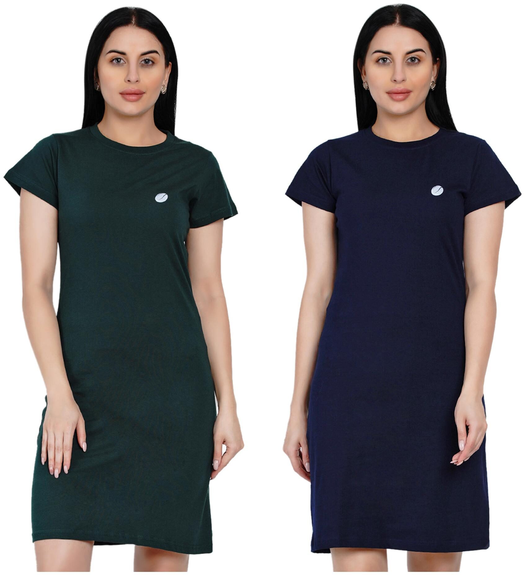 

Women Solid Cap Sleeve Cotton Tshirt Dress (Pack of 2)