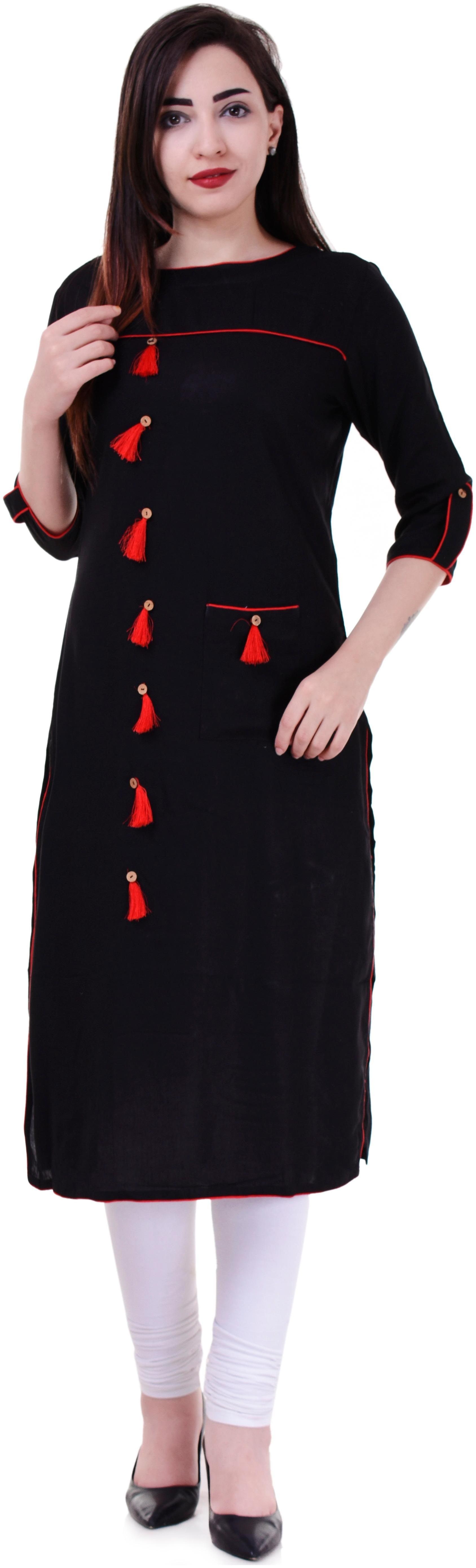 

HOLLYBLUE Women Black Solid Straight Kurta