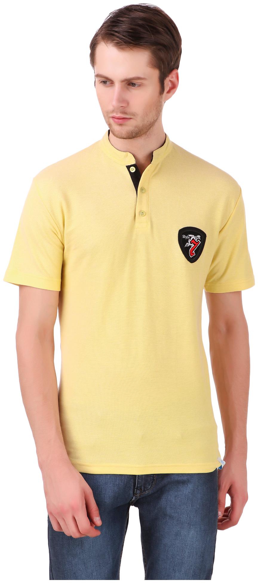 

Heart Rulers Men Yellow Regular fit Cotton Mandarin collar T-Shirt - Pack Of 1