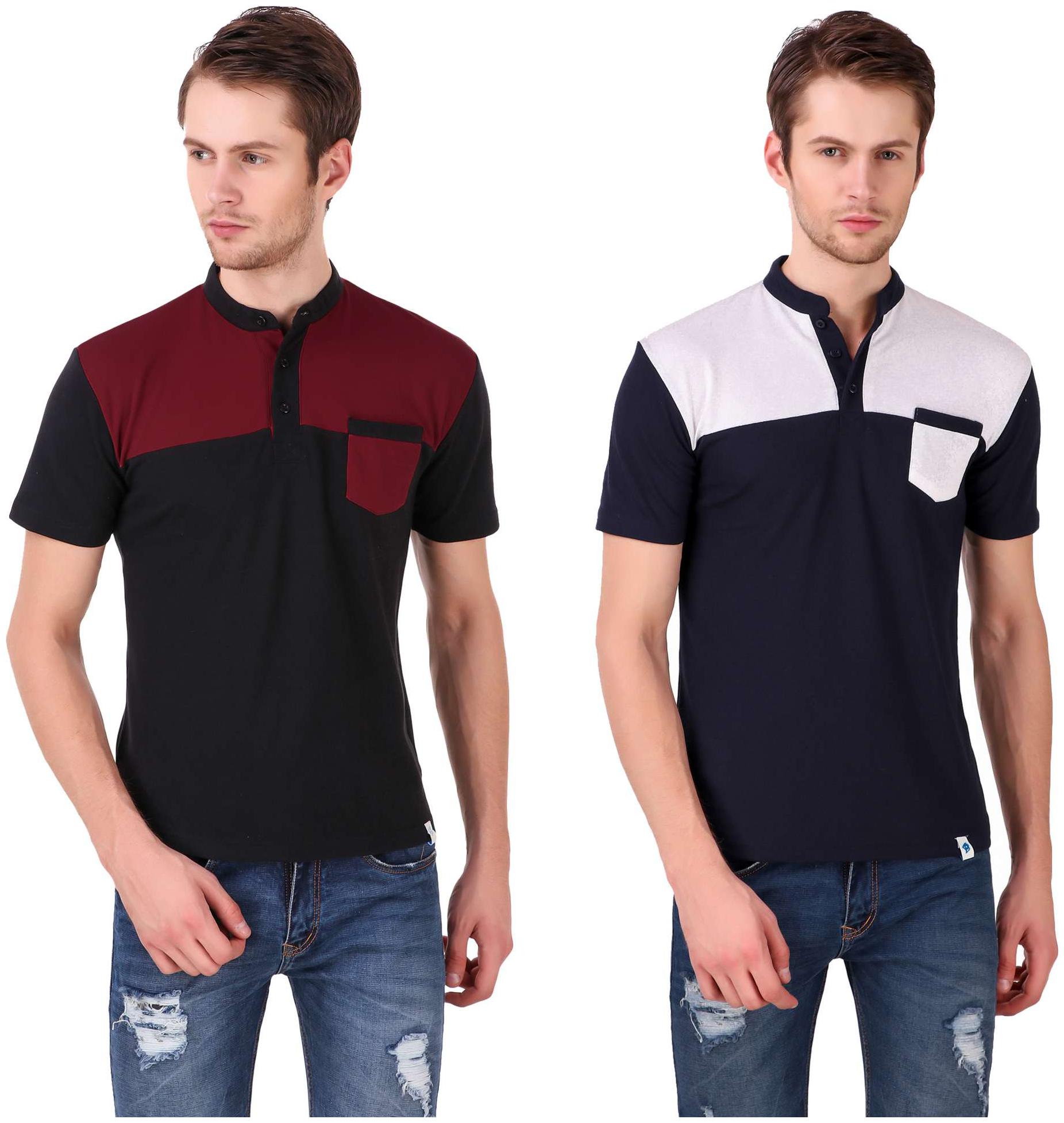 

Heart Rulers Men Multi Regular fit Cotton Henley neck T-Shirt - Pack Of 2