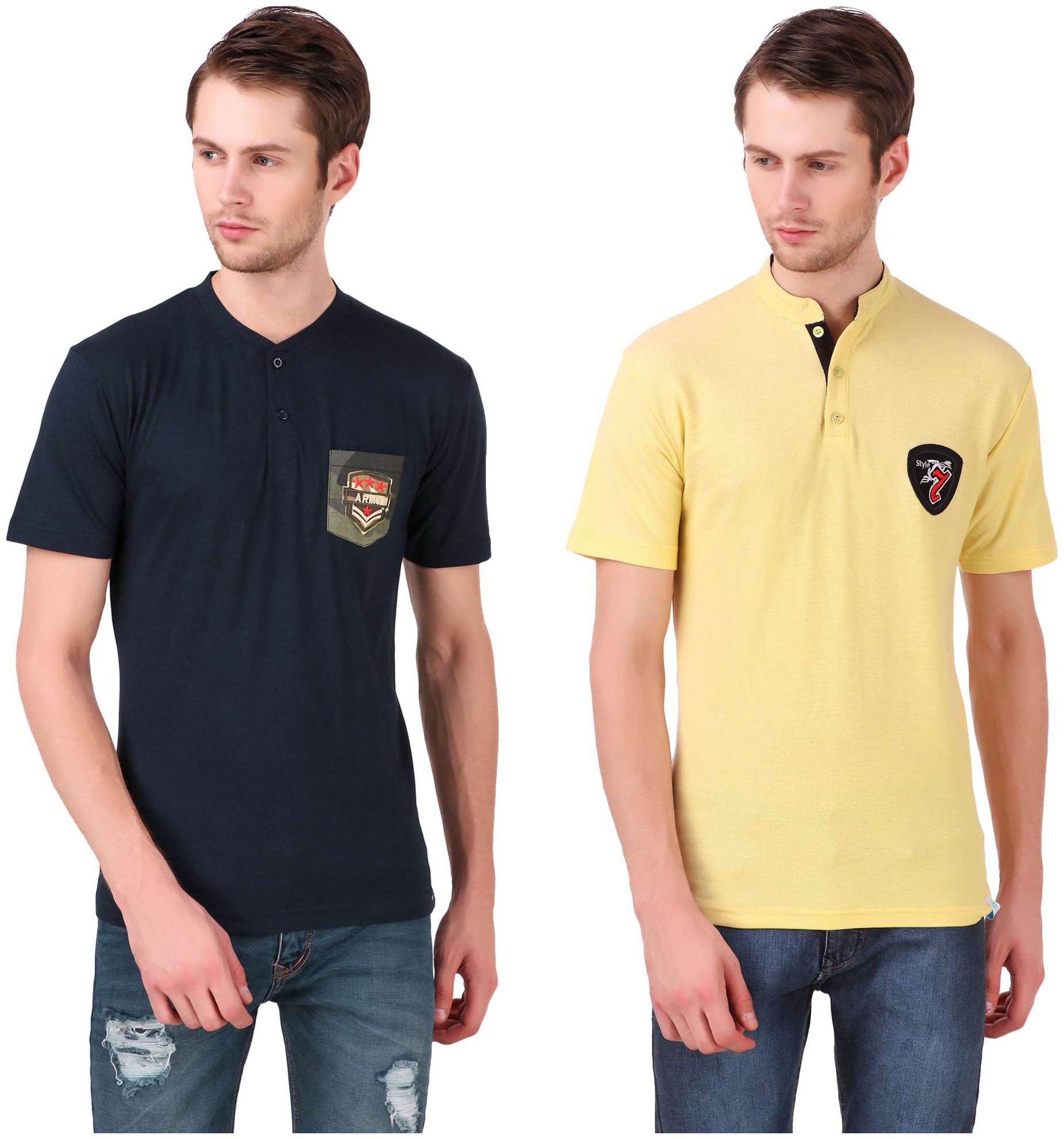 

Heart Rulers Men Multi Regular fit Cotton Henley neck T-Shirt - Pack Of 2