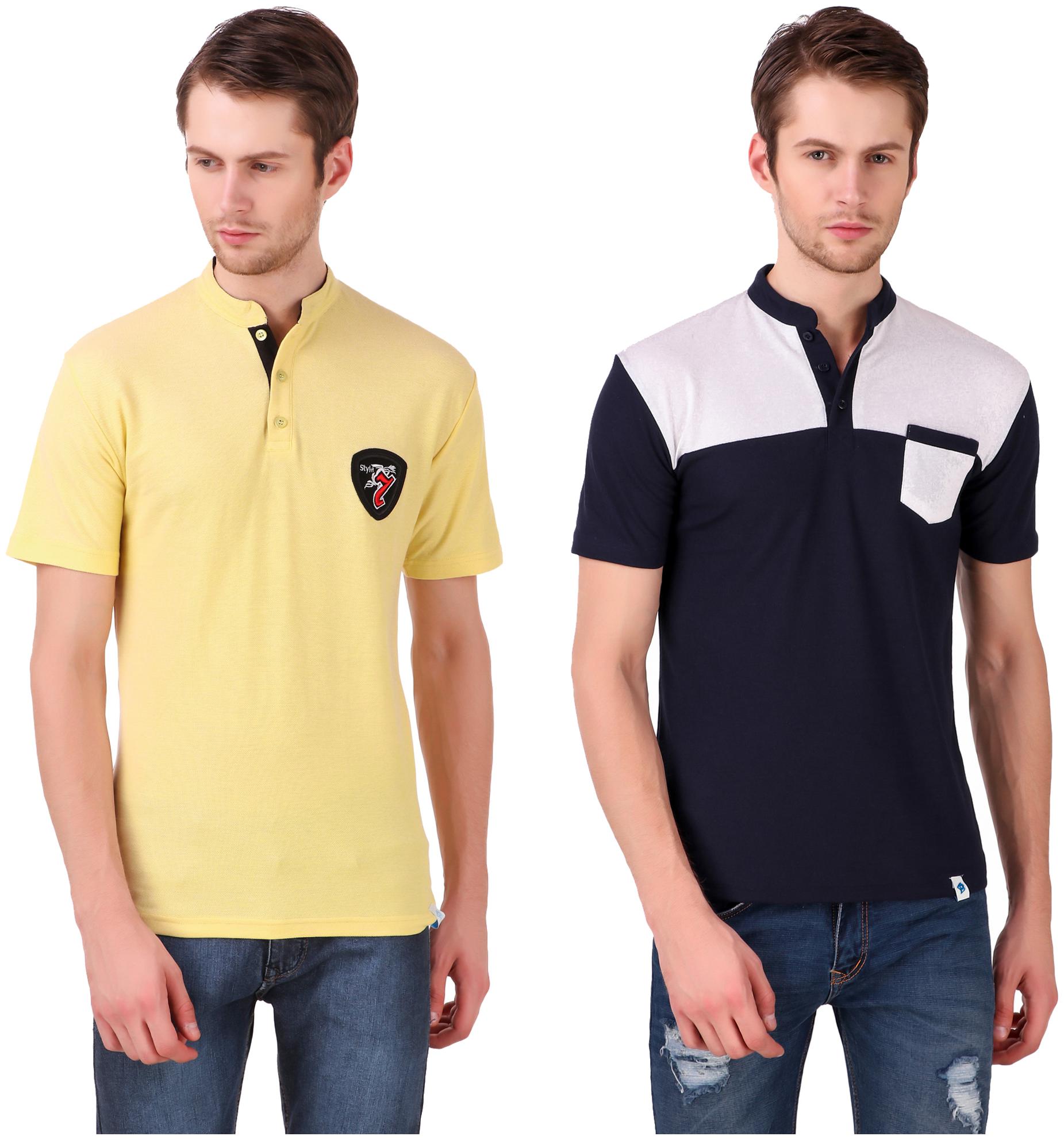 

Heart Rulers Men Multi Regular fit Cotton Henley neck T-Shirt - Pack Of 2