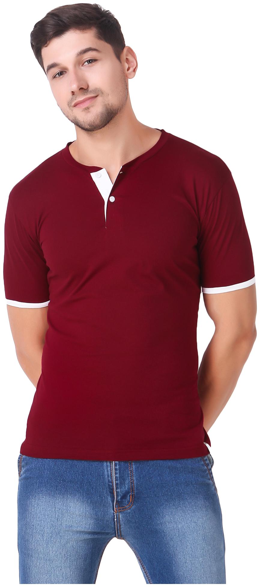 

Heart Rulers Men Maroon Regular fit Cotton Henley neck T-Shirt - Pack Of 1