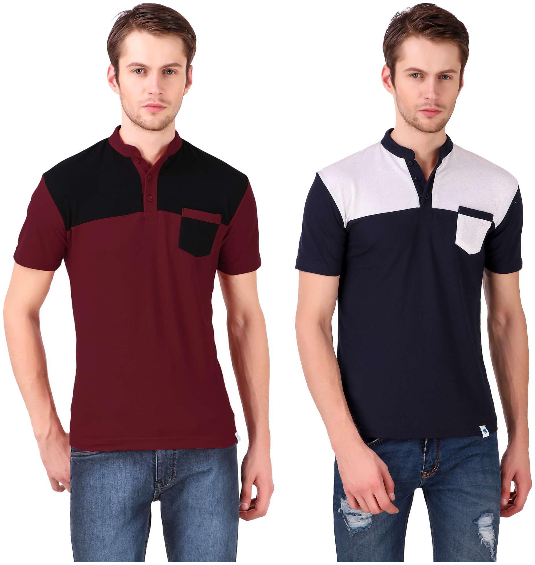 

Heart Rulers Men Multi Regular fit Cotton Henley neck T-Shirt - Pack Of 2