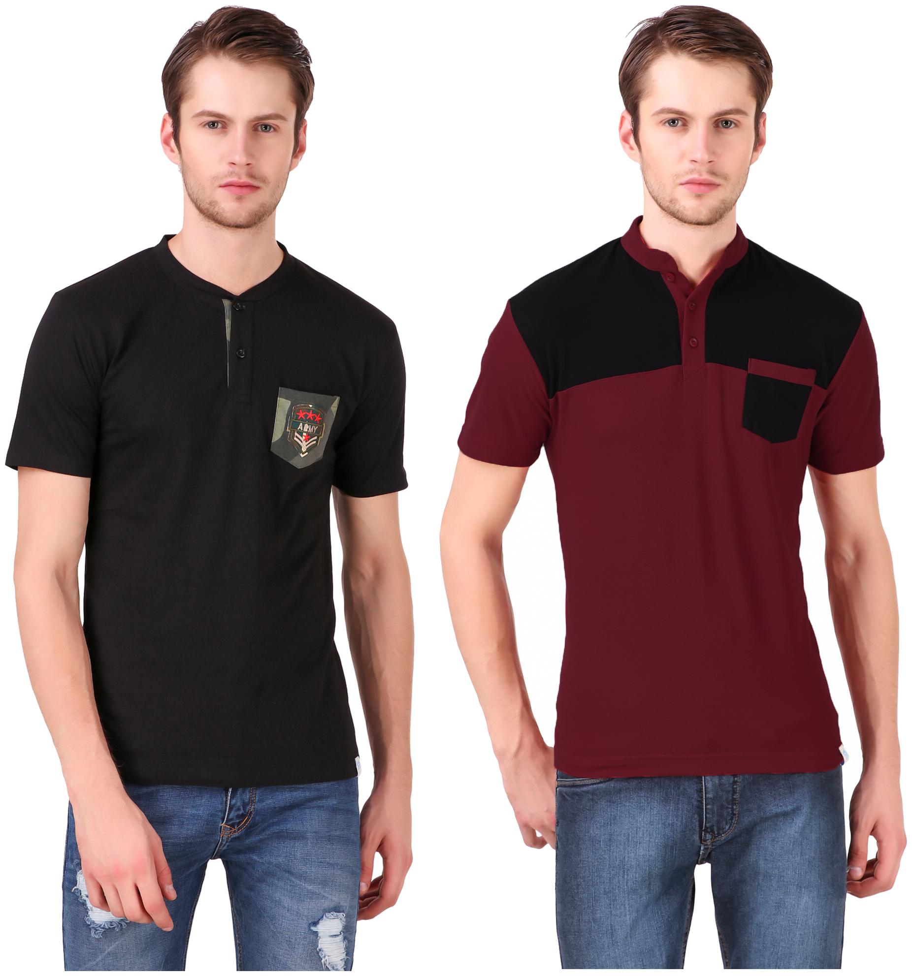 

Heart Rulers Men Multi Regular fit Cotton Henley neck T-Shirt - Pack Of 2