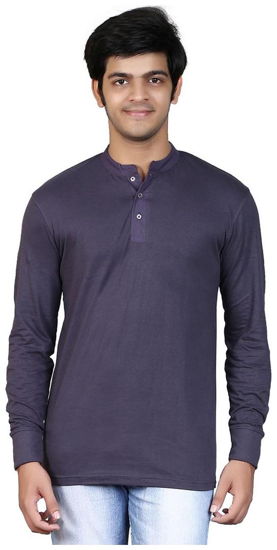 

BONBINO Men Blue Regular fit Cotton Henley neck T-Shirt - Pack Of 1
