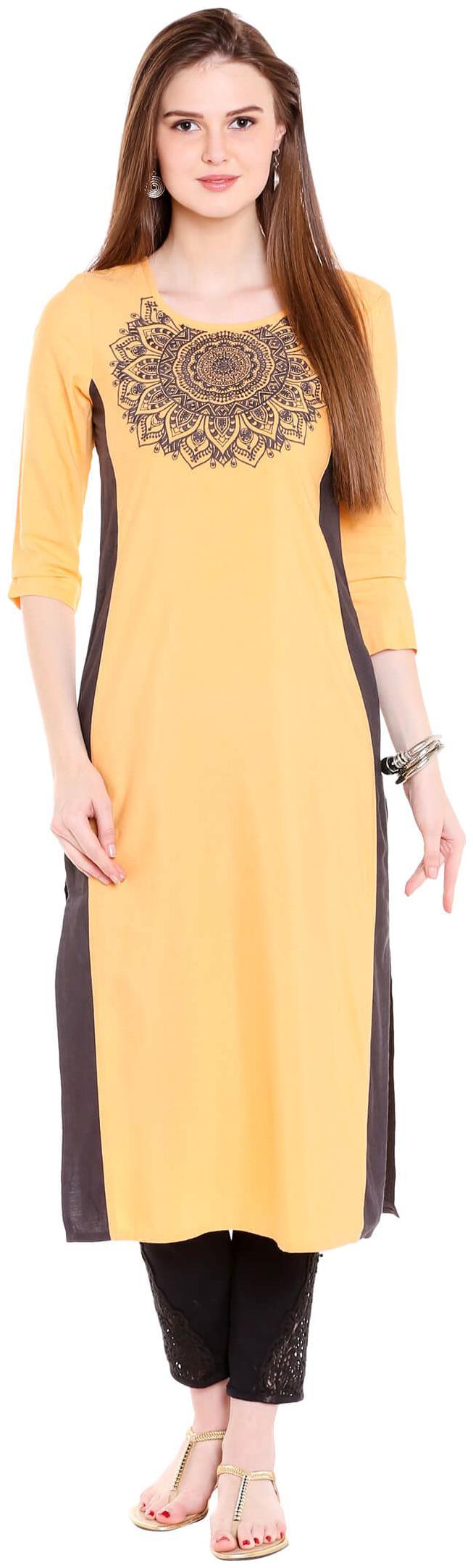 

NAARI Women Yellow Embroidered Straight Kurti