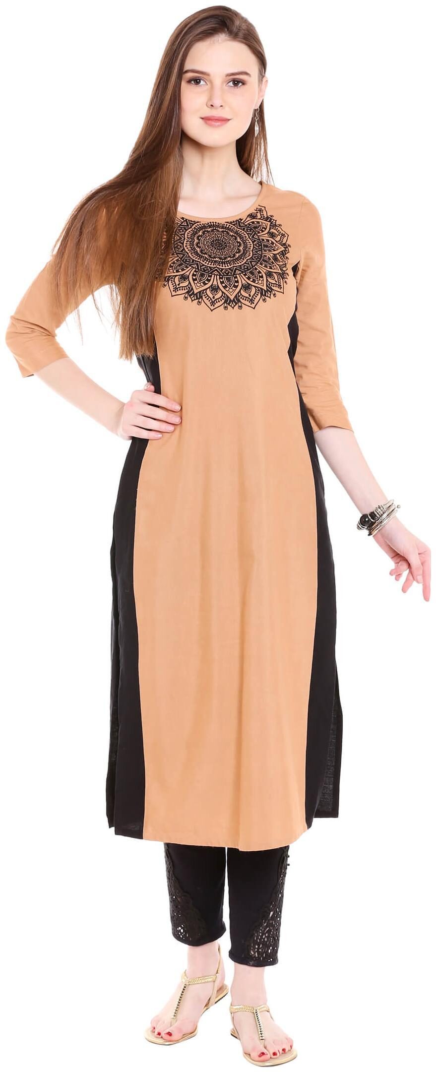 

NAARI Women Beige Embroidered Straight Kurti