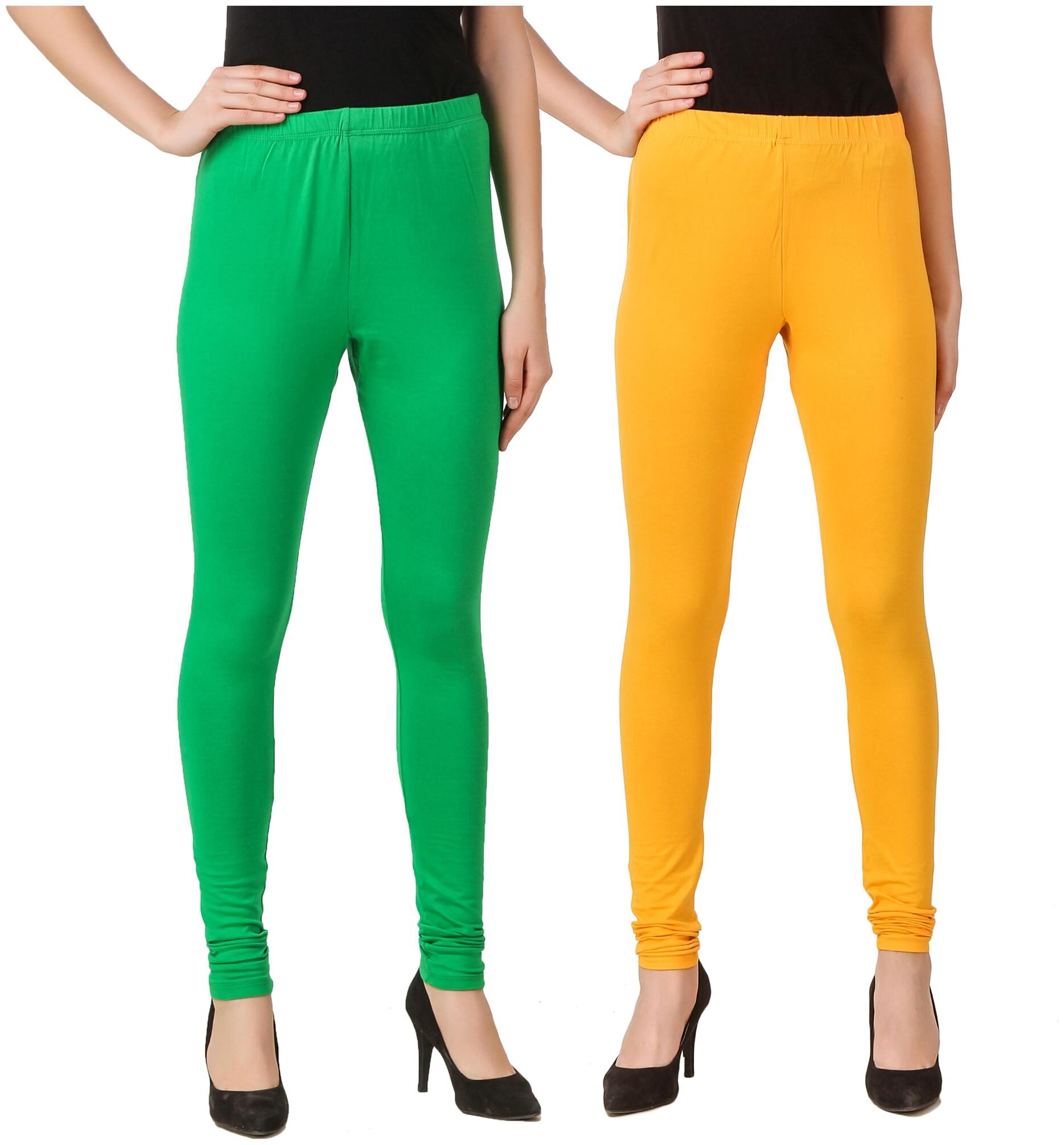 

HEXA Cotton Lycra Leggings - Green and Yellow
