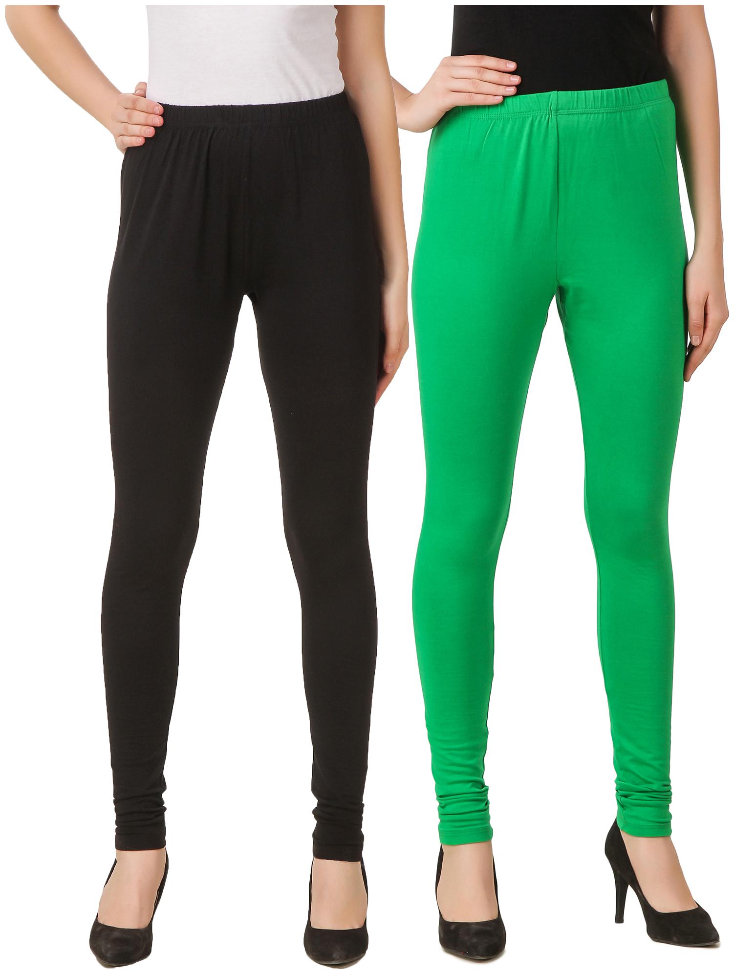 

HEXA Cotton Lycra Leggings - Black and Green