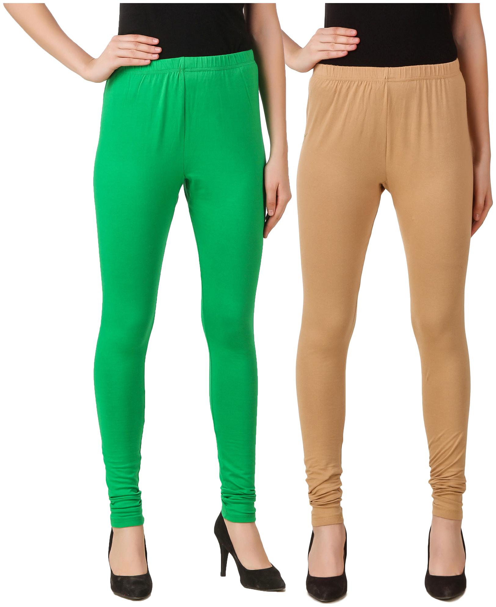 

HEXA Cotton Lycra Leggings - Green and Beige