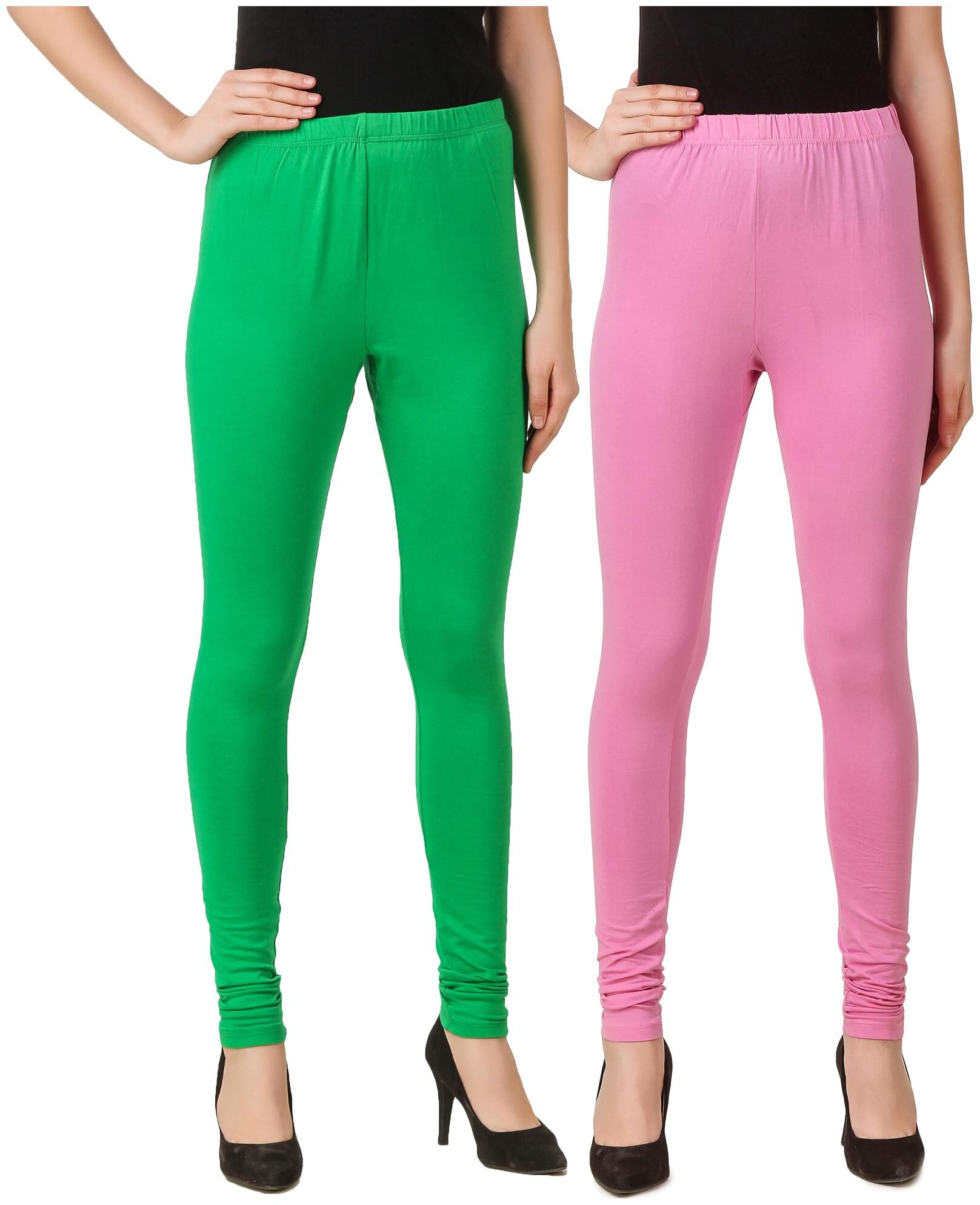 

HEXA Cotton Lycra Leggings - Green and Pink