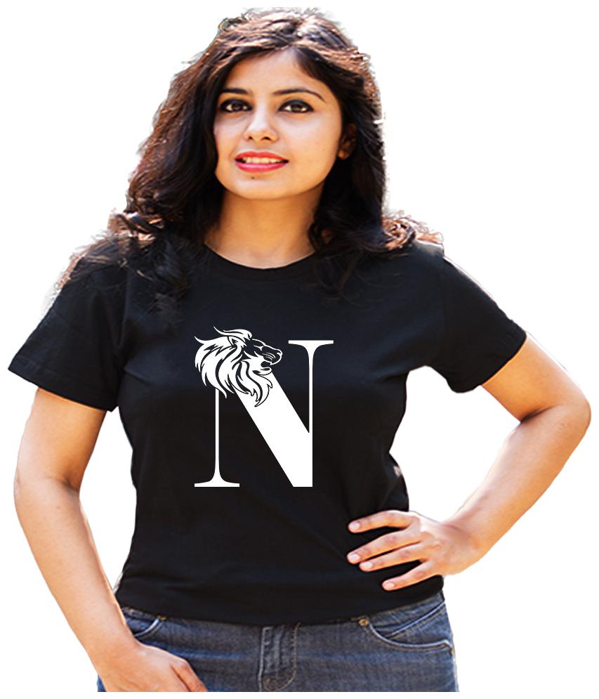 

HEYUZE Women Black Regular fit Round neck Cotton T shirt