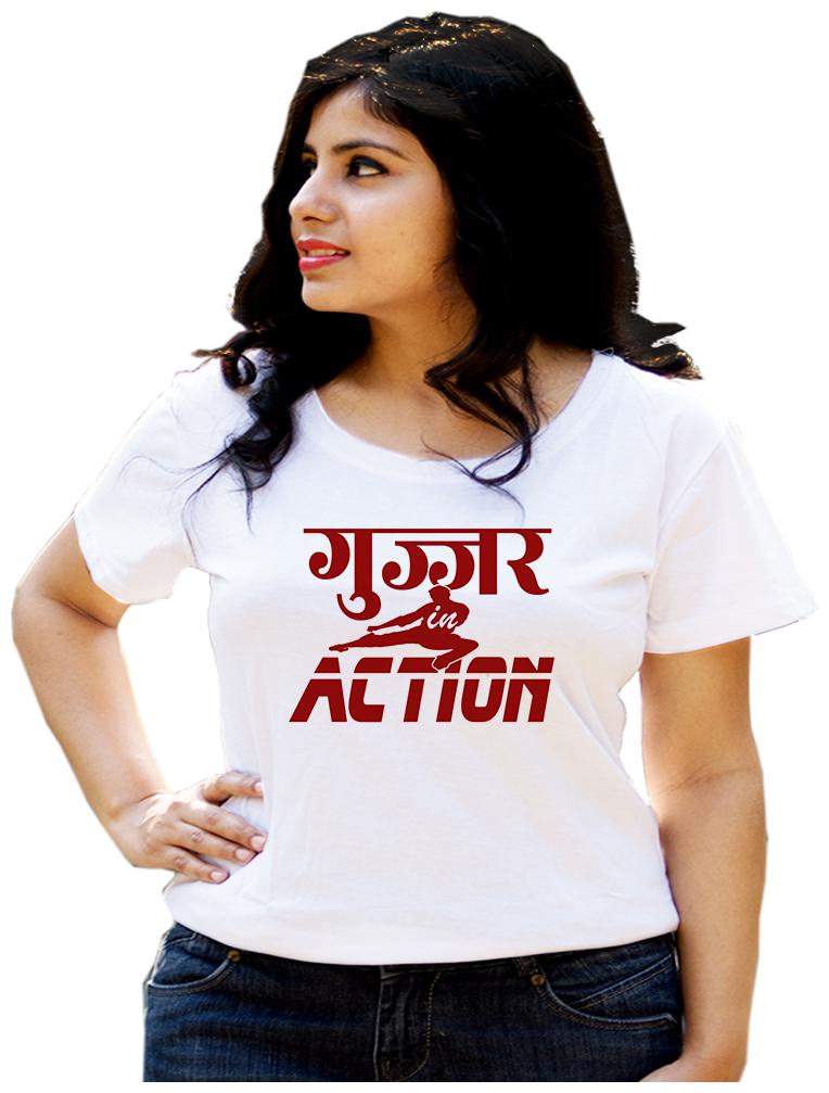

HEYUZE Women White Regular fit Round neck Cotton T shirt